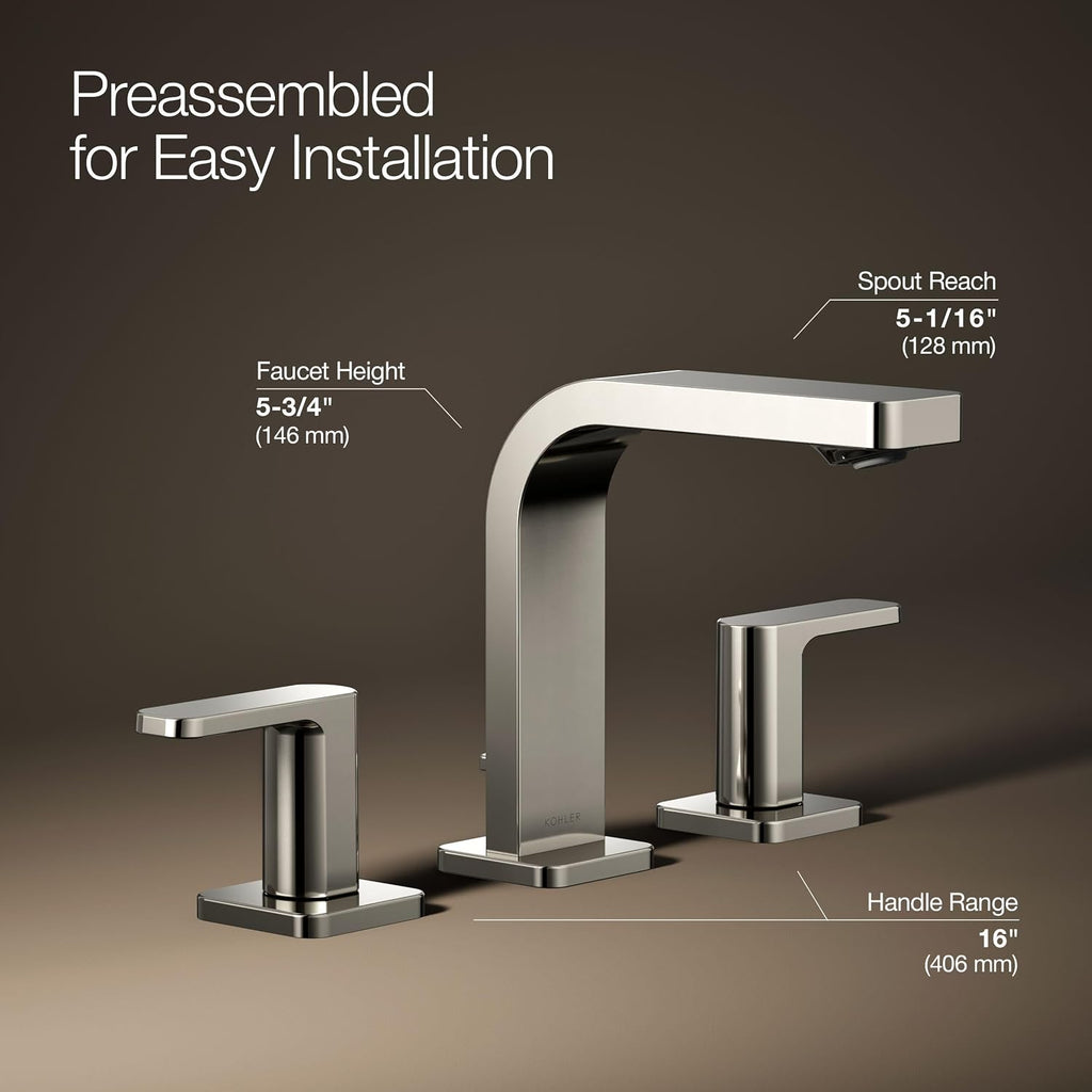 Kohler 23484-4-SN Parallel® Widespread Bathroom Sink Faucet, 1.2 gpm, Vibrant Polished Nickel