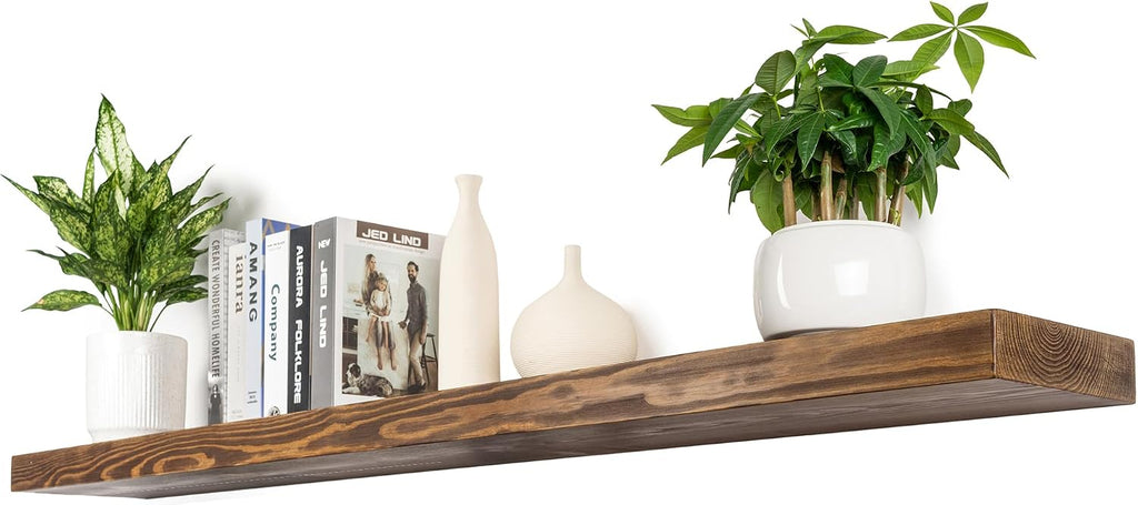 Rusitc Floating Shelves 48 inch Long 8 'deep Set of 1, Heavy Duty Wood Wall Mounted Shelves for Bathroom Living Room Kitchen,Book Shelves with Thickened Hidden Bracket-Walnut