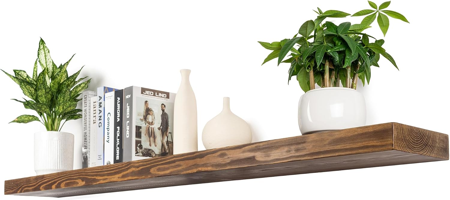 Rusitc Floating Shelves 48 inch Long 8 'deep Set of 1, Heavy Duty Wood Wall Mounted Shelves for Bathroom Living Room Kitchen,Book Shelves with Thickened Hidden Bracket-Walnut