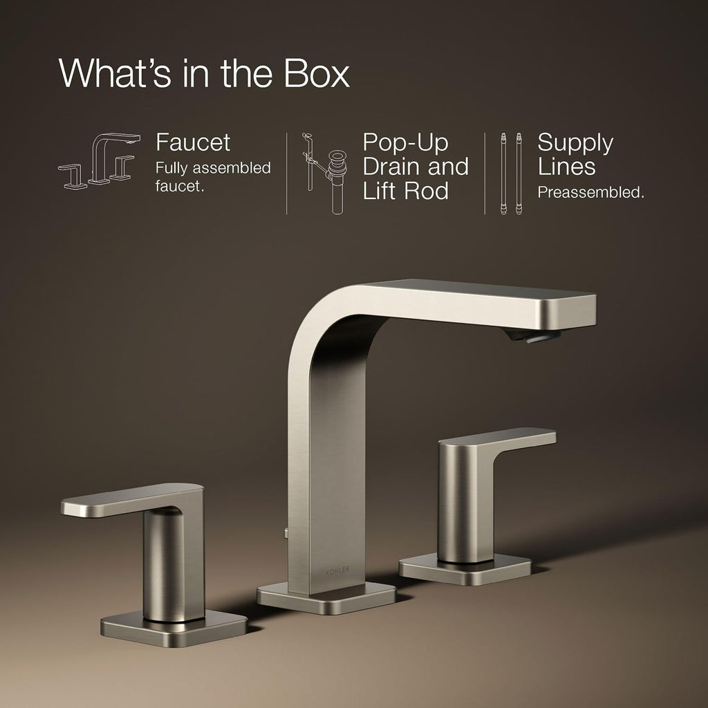 Kohler 23484-4-BN Parallel® Widespread Bathroom Sink Faucet, 1.2 gpm, Vibrant Brushed Nickel