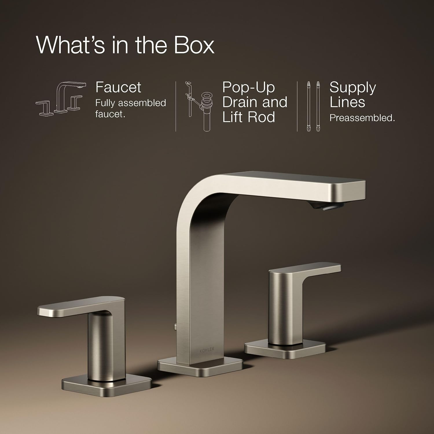 Kohler 23484-4-BN Parallel® Widespread Bathroom Sink Faucet, 1.2 gpm, Vibrant Brushed Nickel