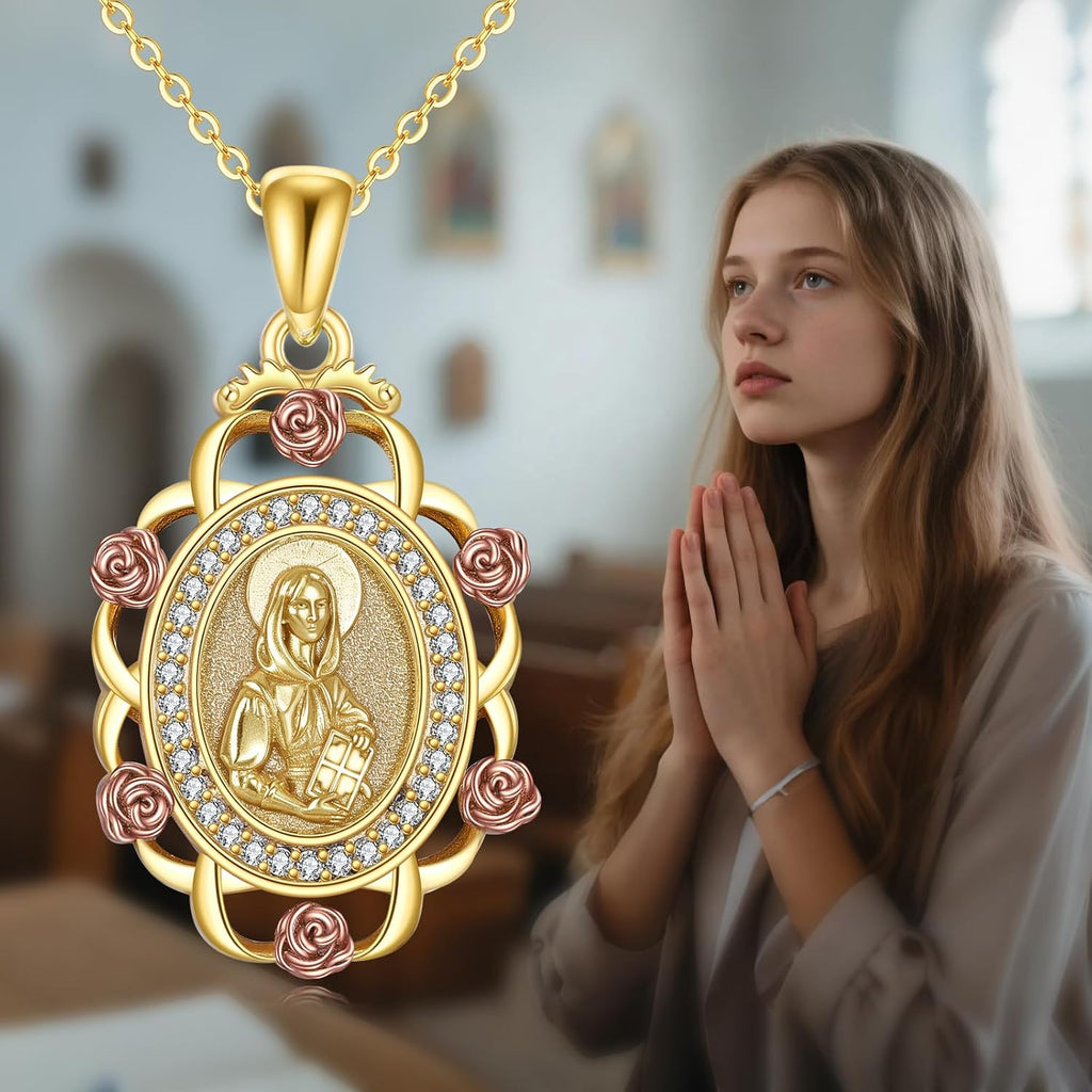Sterling Silver St Michael/St Christopher/St Barbara/St Jude/St Dymphna/Virgin Mary Necklace Patron Saint Pendant Amulet Medal Religion Jewelry Gifts for Men Women