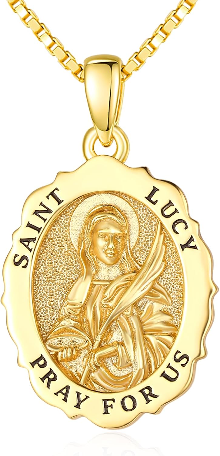 14K Gold Saint Medal Necklace for Women, Catholic Patron Saint Pendant Necklace, Christian Religious Jewelry Gift for Confirmation Baptism Communion Christmas Birthday