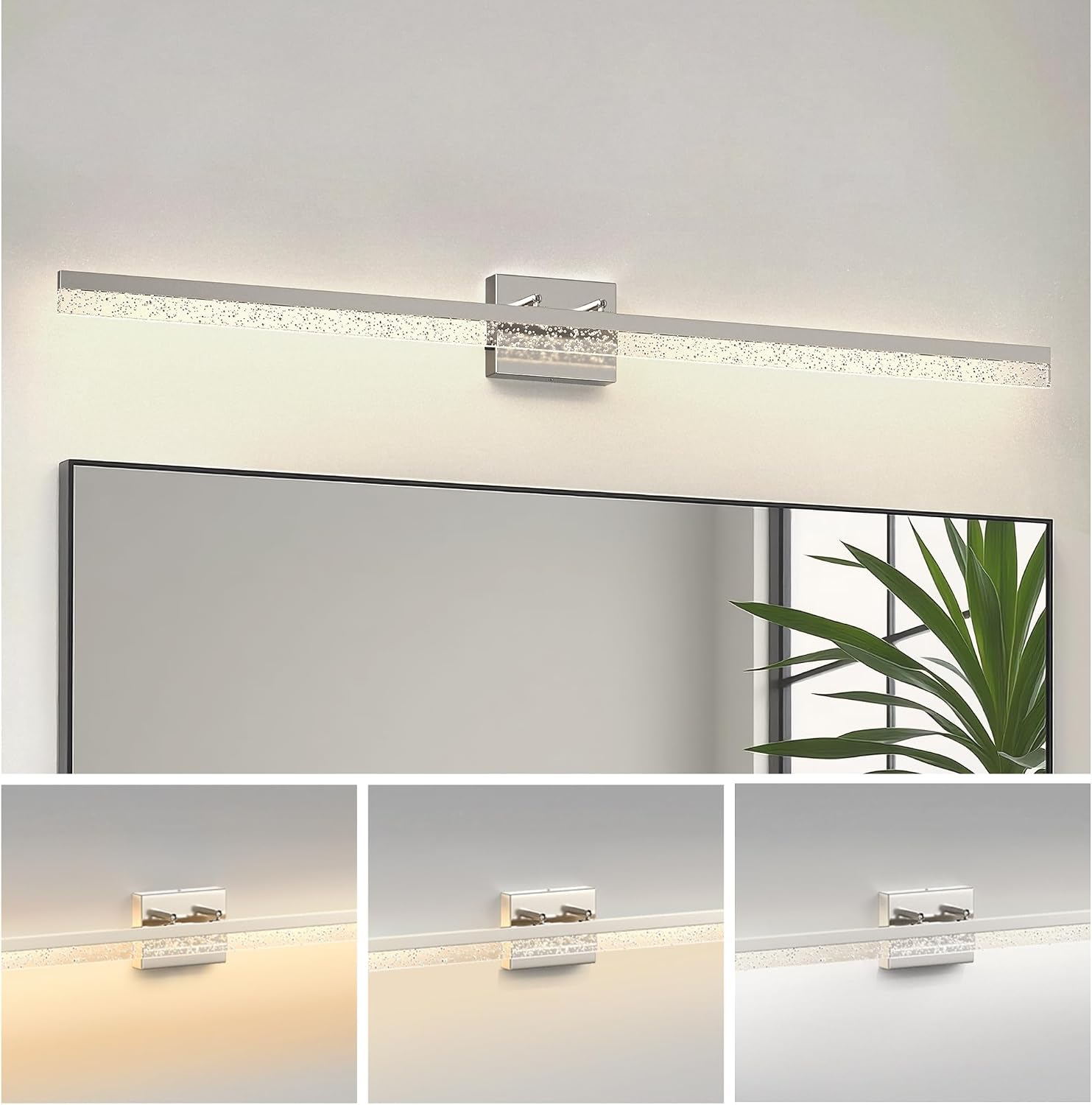 L LOHAS LED 48-Inch Bathroom Vanity Light Bar Over Mirror, Nickel Modern Bathroom Light Fixtures with Bubbled Acrylic Shade, 3CCT Adjustable LED Vanity Lights for Living Room Wall