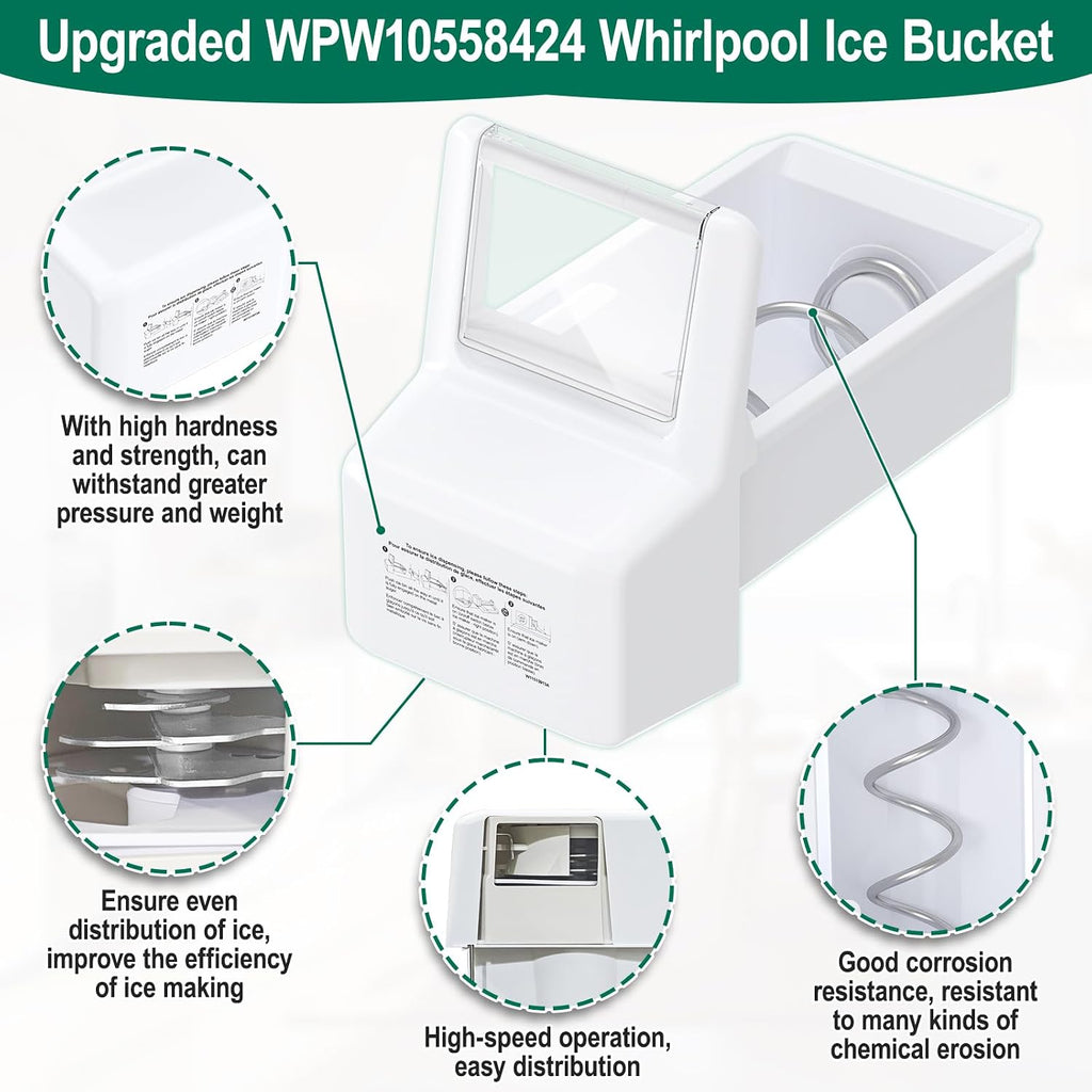 Upgraded WPW10558424 W10558424 Refrigerator Ice Bucket Replacement Compatible with Whirlpool Ice Maker Ice Tray WRS321SDHZ08, WRS321SDHZ05, WRS321SDHZ01, WRS322FDAM04 Parts for Whirlpool Ice Bin Tray
