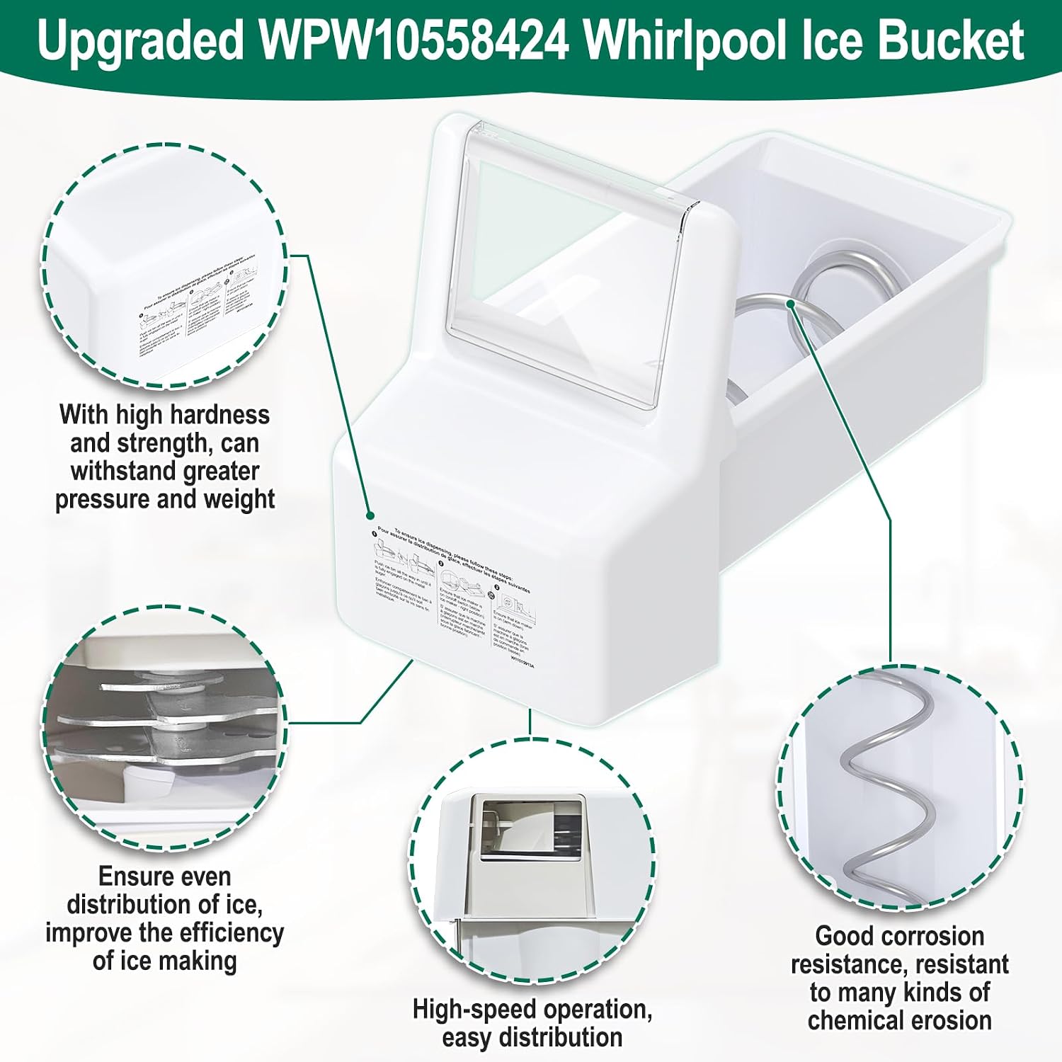 Upgraded WPW10558424 W10558424 Refrigerator Ice Bucket Replacement Compatible with Whirlpool Ice Maker Ice Tray WRS321SDHZ08, WRS321SDHZ05, WRS321SDHZ01, WRS322FDAM04 Parts for Whirlpool Ice Bin Tray