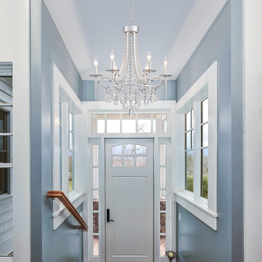 Modern Crystal Chandeliers for Dining Room, 6-Lights Chrome Round Chandelier for Entryway, Crystal Chandelier Pendant Ceiling Lighting Fixture for Living Room Bedroom Kitchen Island Foyer Staircase