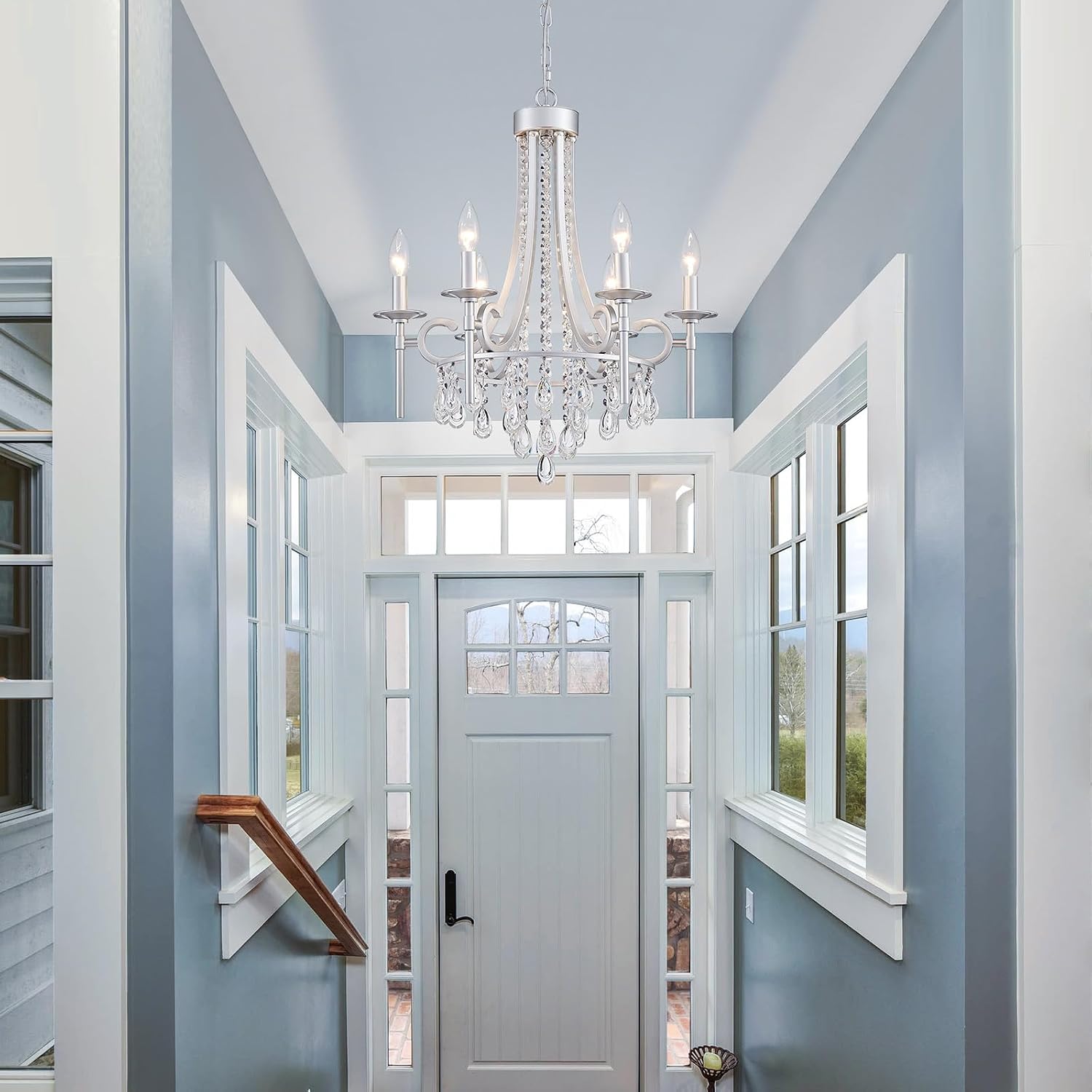 Modern Crystal Chandeliers for Dining Room, 6-Lights Chrome Round Chandelier for Entryway, Crystal Chandelier Pendant Ceiling Lighting Fixture for Living Room Bedroom Kitchen Island Foyer Staircase