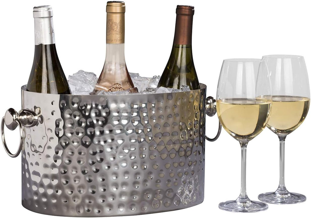 3-Bottle Wine Chiller Ice Bucket | Keeps Wine & Champagne Bottles Cold Without Touching Ice | Handcrafted Artisan Design | Patented Technology | Stainless S