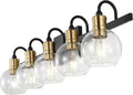 JONATHAN Y 36.5' Black/Brass Gold Vintage Wall Sconce, LED Vanity Light for Bathroom Bedroom Entryway, Clear Glass Globe Shade, Modern Industrial Arched Lamp, LED Bulb Included (JYL3556A)