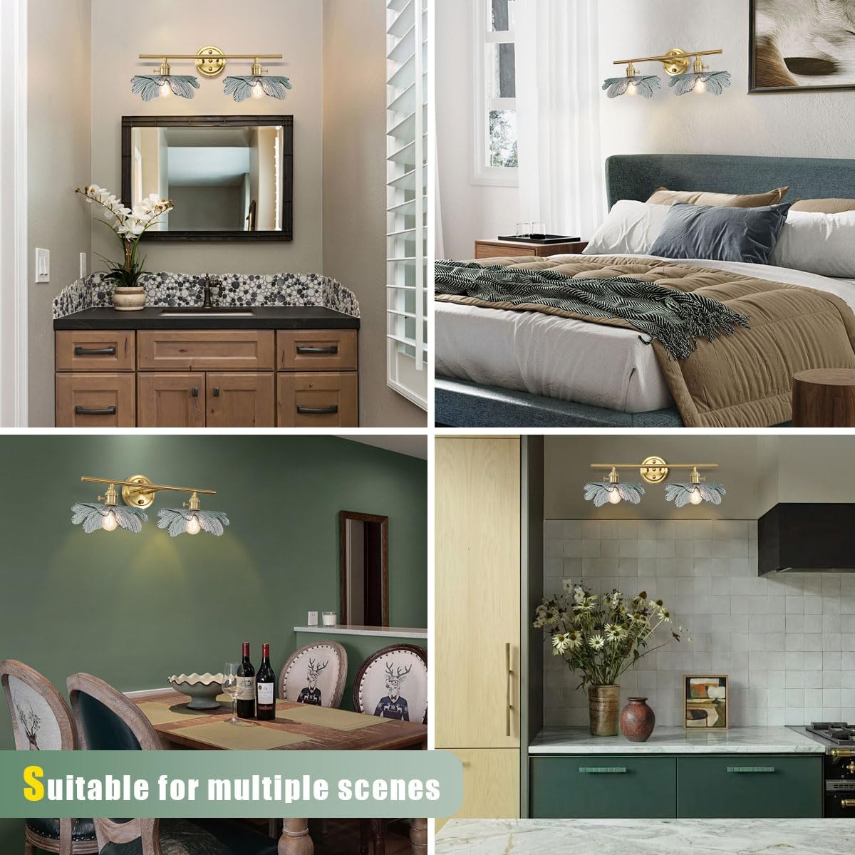 gold vanity light mid century Modern Vanity Lights Fixtures 2 light bathroom sconce with Dark Green Glass Shade gold Wall Sconce Light Bathroom Lights Over Mirror for Bedroom Hallway Living Room