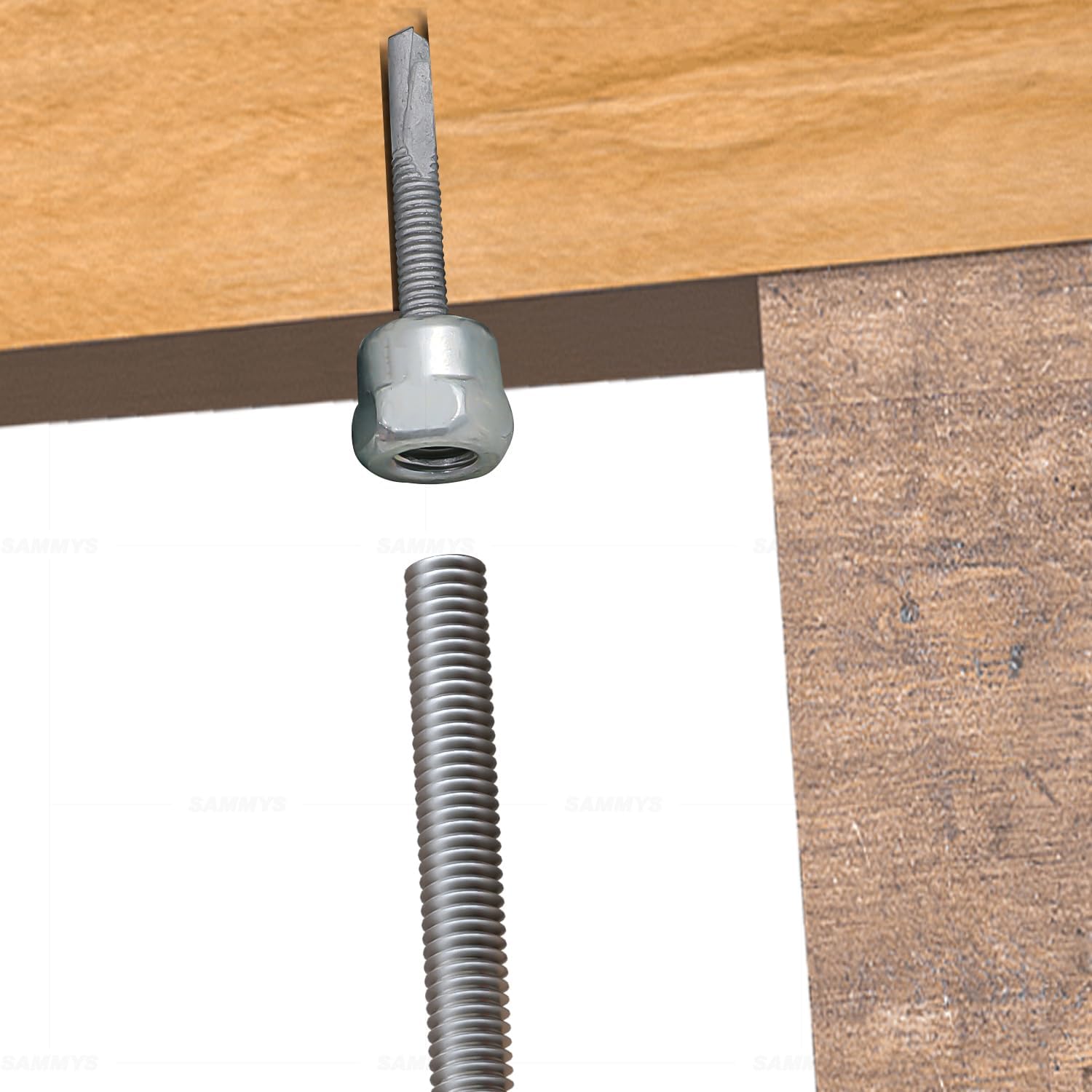 Everflow Sammys 8044957-100 DST 30 3/8 Inch Screw Vertical Threaded Rod Anchor Designed for Steel Structure, Steel with Electro-Zinc, Corrosion Resistance, 1/4-14 x 3 Inch Screw Length - (Pack of 100)
