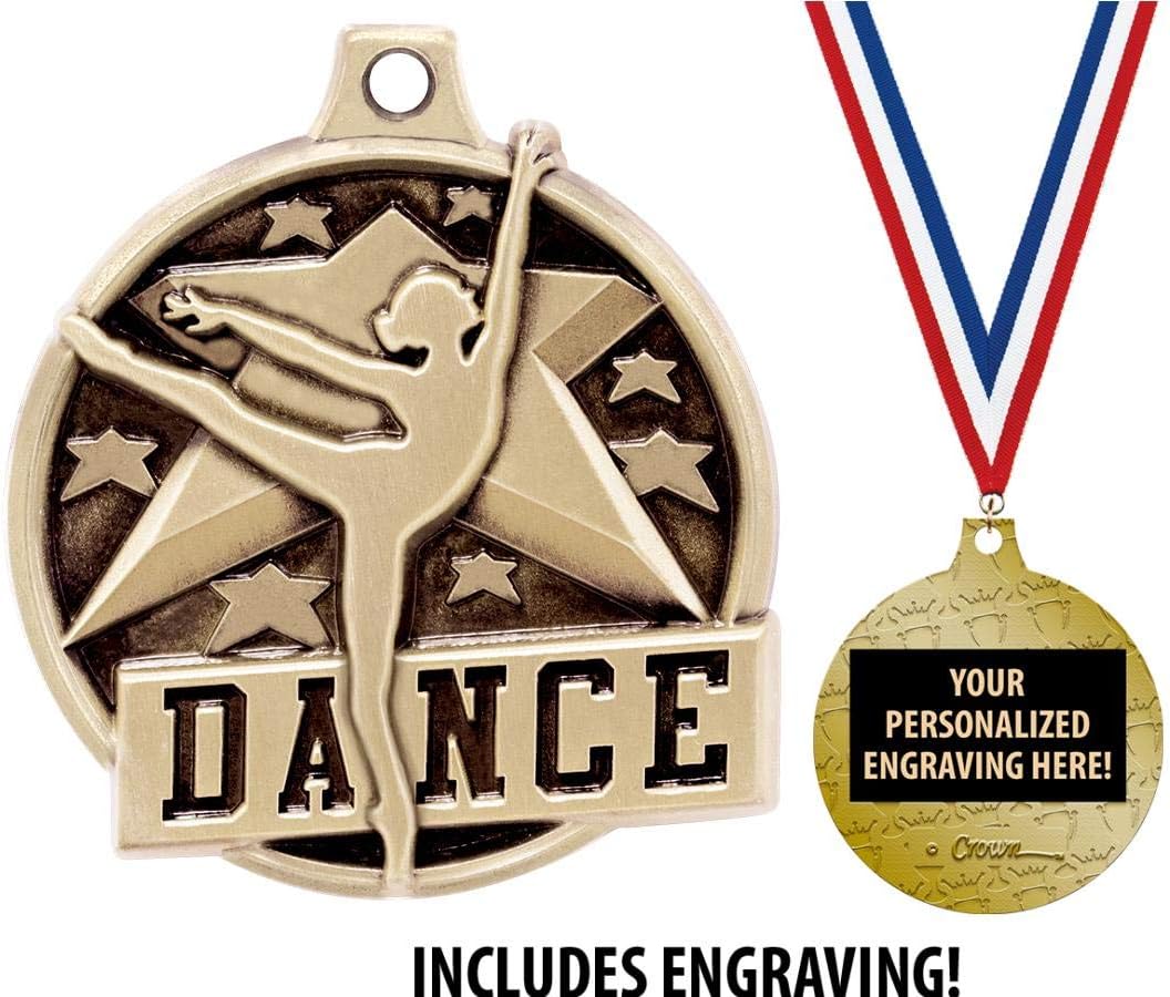 Dance Medals - 1 1/2' Gold Dance Medals, Great Kids Dance Awards with Custom Engraving Prime