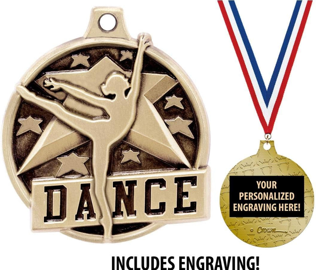 Dance Medals - 1 1/2' Gold Dance Medals, Great Kids Dance Awards with Custom Engraving