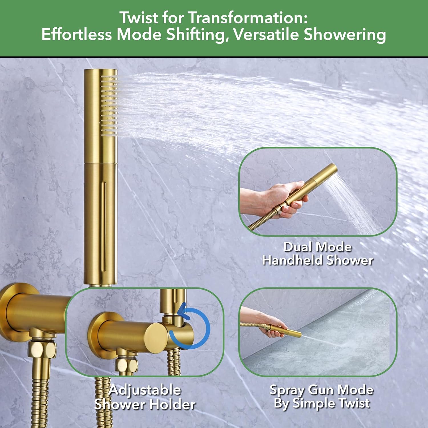 VANFOXLE Shower Faucet Set Brushed Gold Shower System,Push Button Diverter Shower Faucet with 2 in 1 Handheld,Wall Mount 8 Inch Shower Head with 9 Inch Bathtub Waterfall Spout