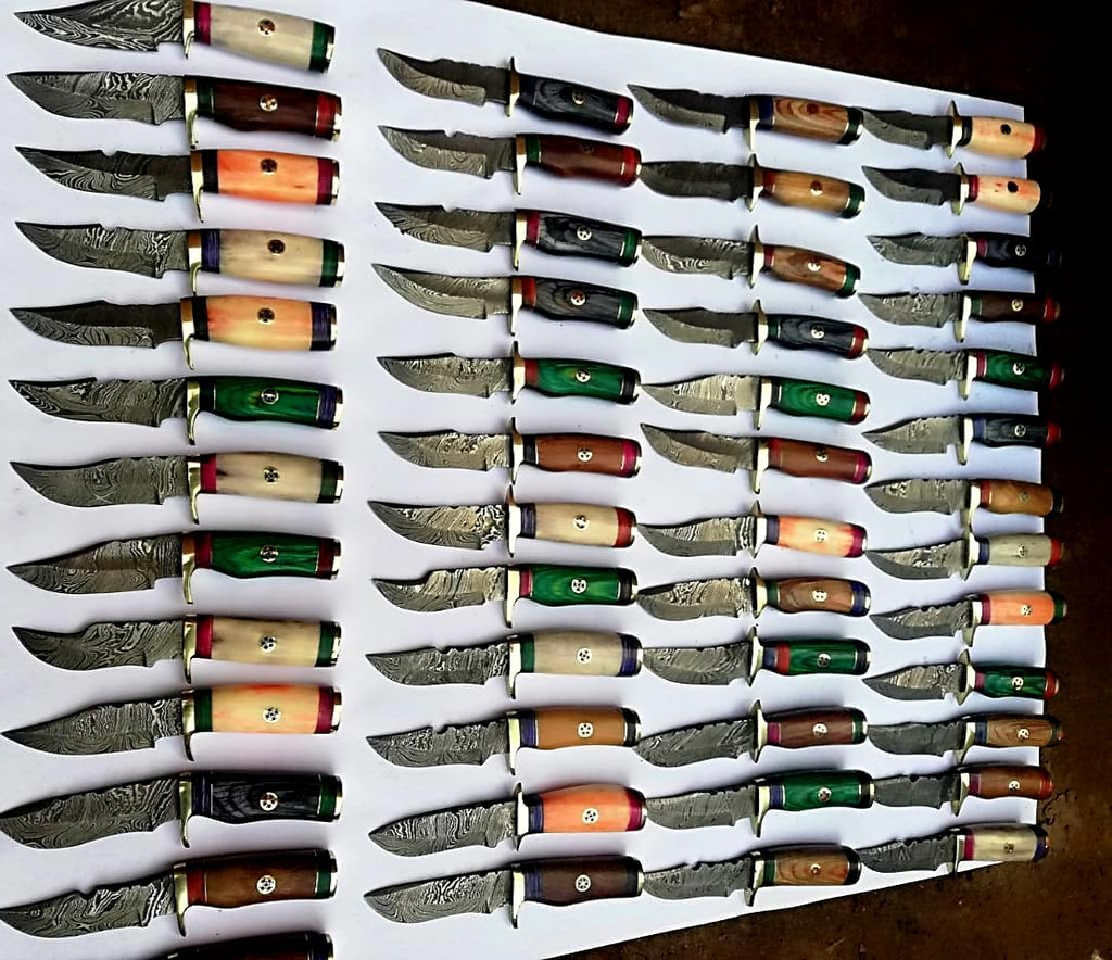 6' Handmade Damascus Hunting Knives with Leather Sheath, Free Hand Stitched, Wholesale Kinfes (35 Knives)