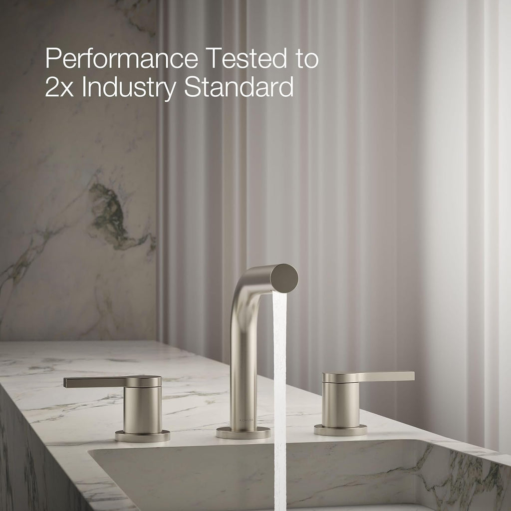 KOHLER K-33592-4N-BN Elate® Widespread Bathroom Sink Faucet, Water-Saving, Wide Reach, Elegant Finish, Bathroom Faucets, 0.5 GPM, Vibrant Brushed Nickel
