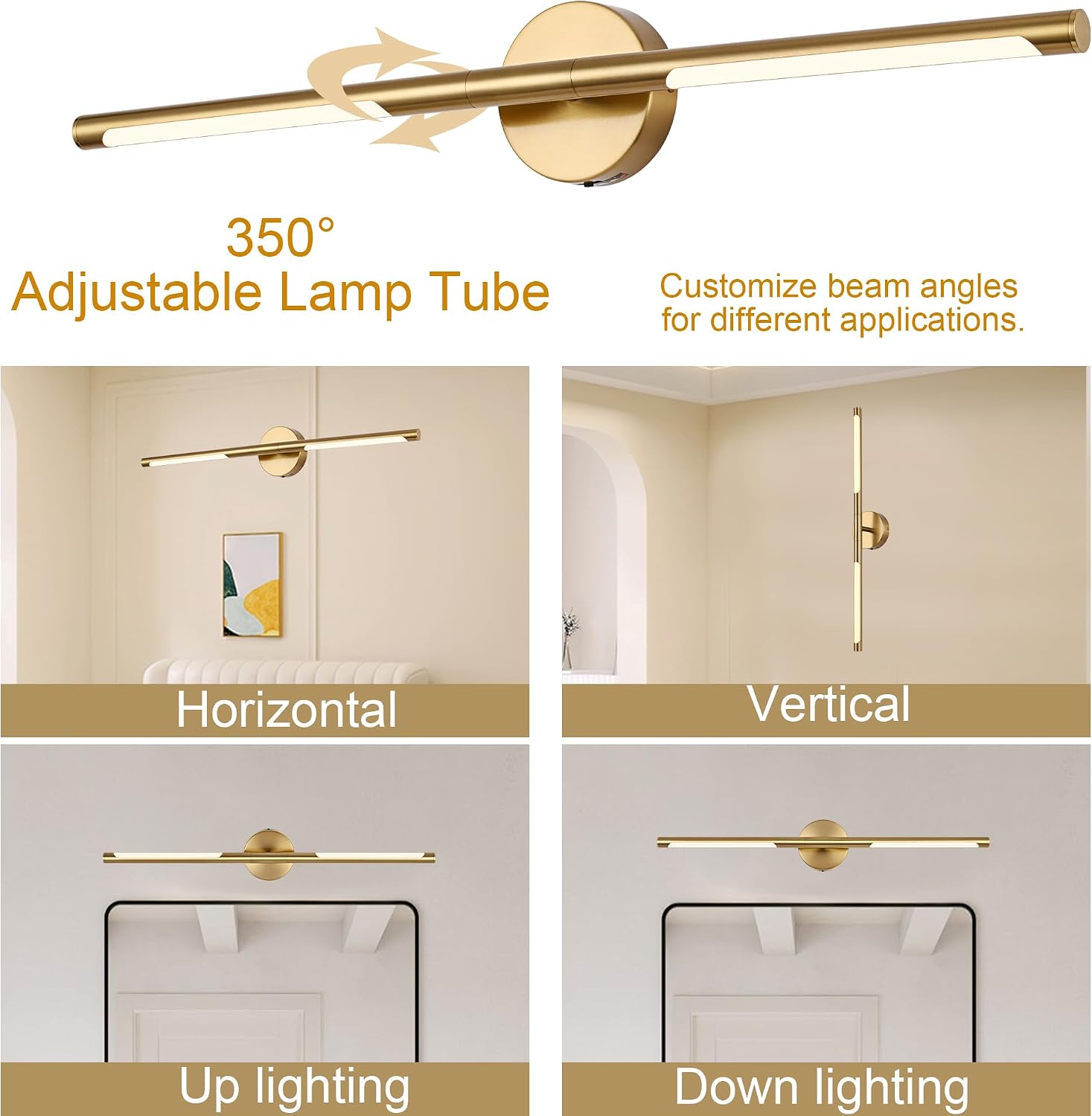 BONLICHT 40 Inch LED Bathroom Light Fixtures Brushed Brass Bathroom Vanity Lights Over Mirror 22W 350°Rotatable Dimmable 5CCT LED Vanity Light Bar Modern Gold Wall Sconce for Living Room Bedroom
