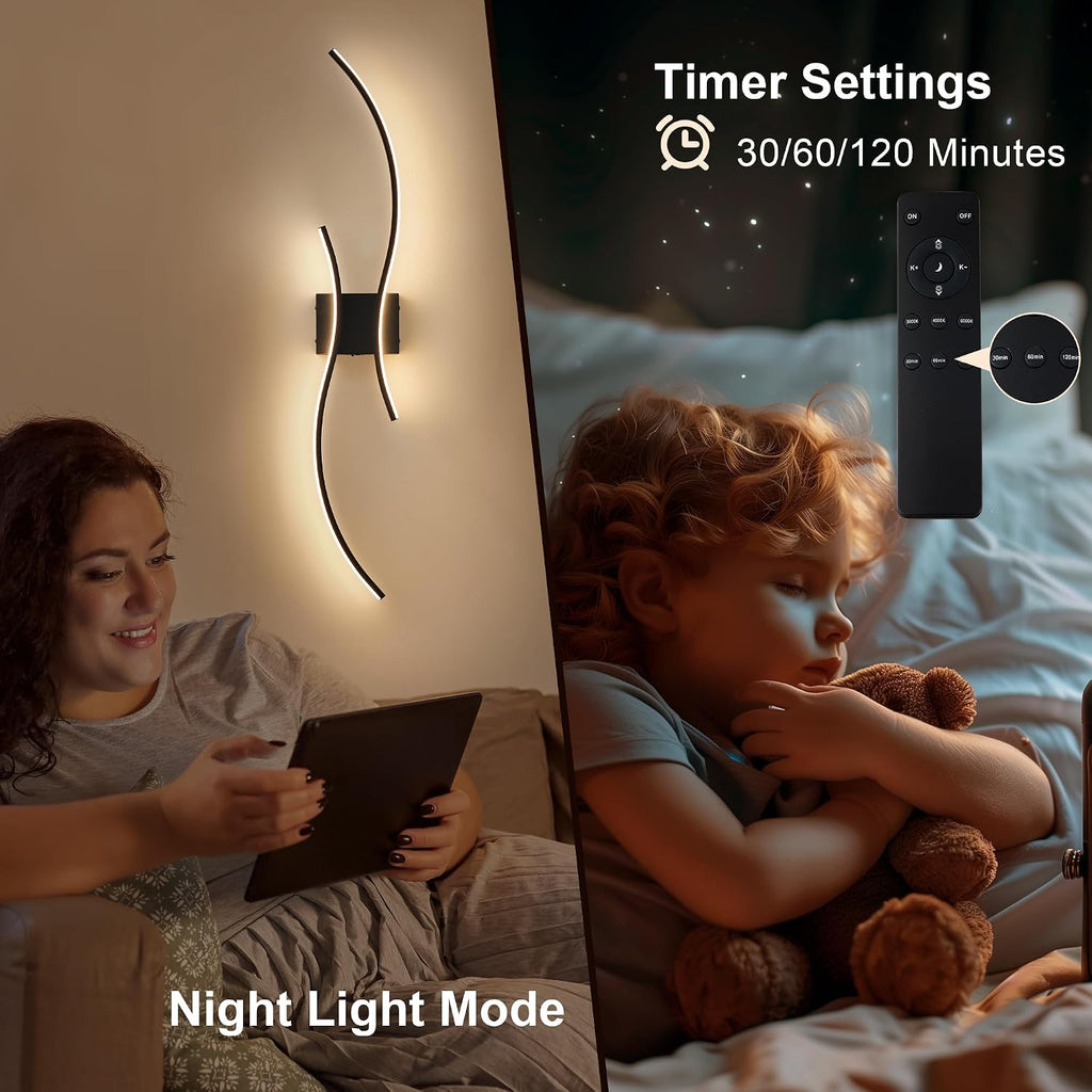 Battery Operated Wall Sconces Set of Two with Remote Control, Battery Wall Light, Stepless Colors 3000K-6000K & Dimming, Black Rechargeable Wall Sconces for Living Room, Hallway, Bedroom, 39.3 Inch