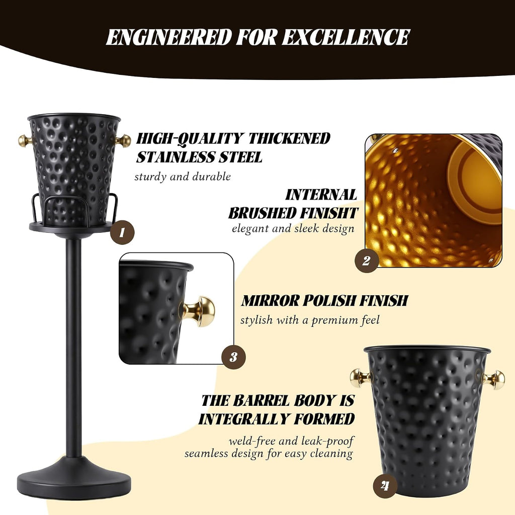 Champagne Bucket with Stand,Ice Bucket kits with Stand (Texture Black, 2 packs)