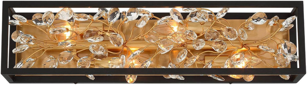 Possini Euro Design Carrine Modern Wall Lights Set of 2 Black Gold Plated Hardwired 6' 4-Light Fixture Clear Crystal Flower Vine for Bedroom Bathroom Vanity Reading Living Room Hallway House Home