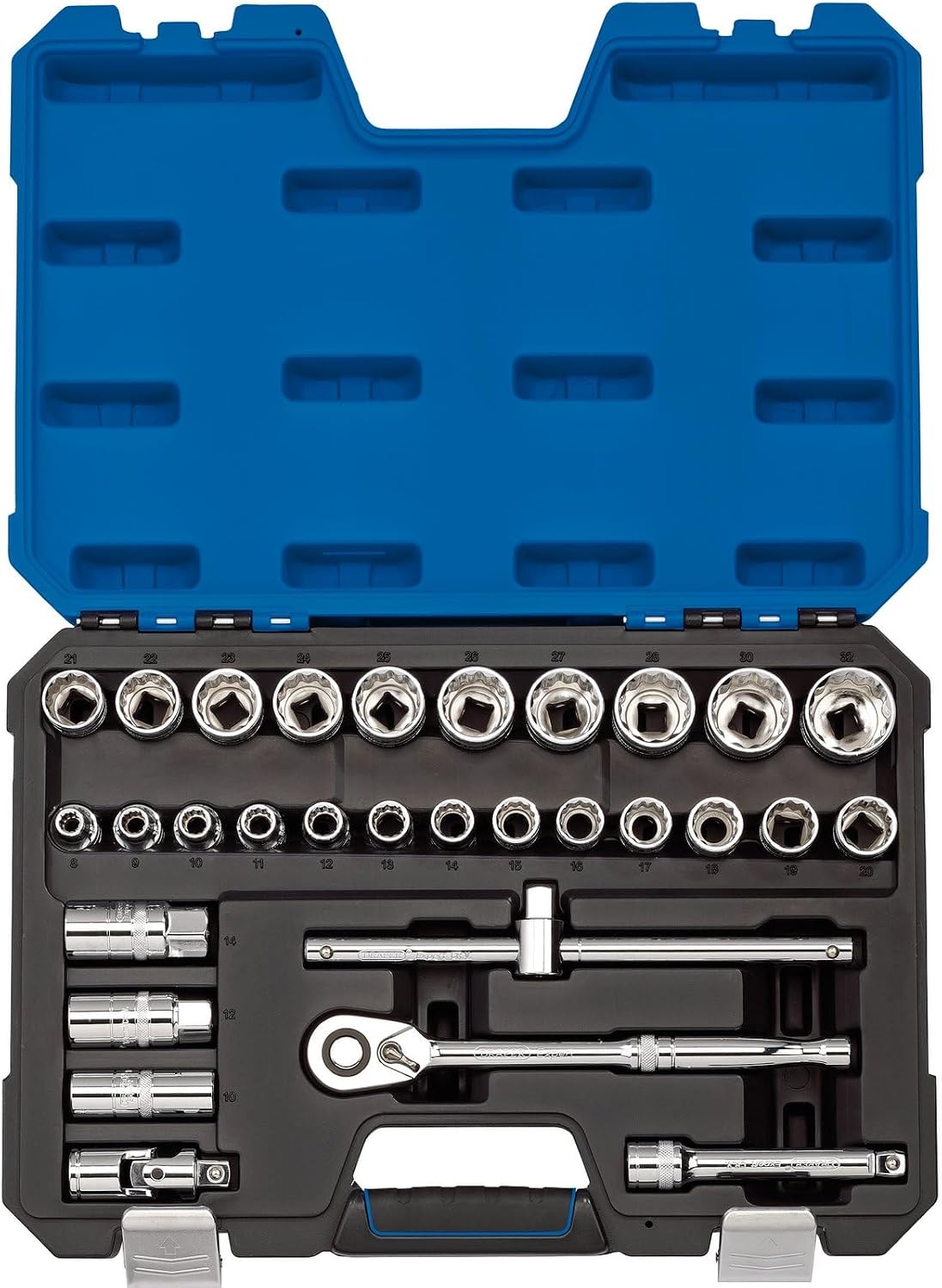 Draper 16466 1/2-Inch Square Drive Metric Polished Chrome 30 Piece Socket Set