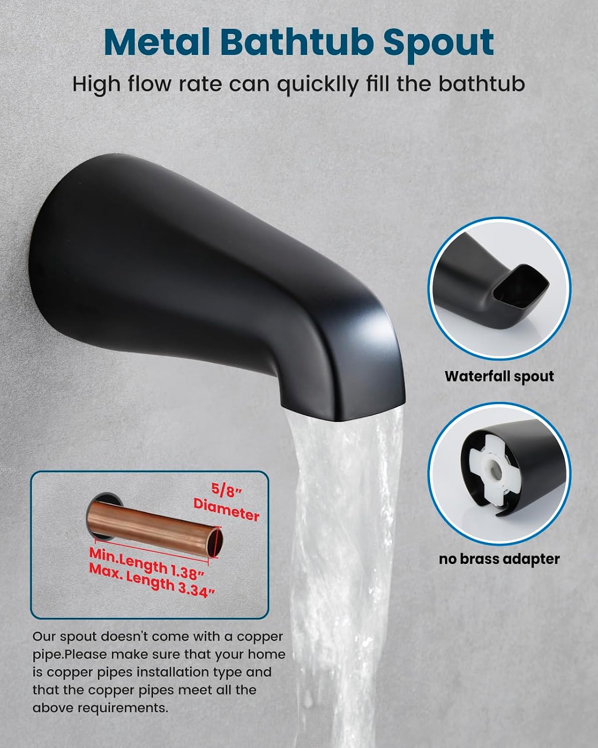 gotonovo 3 Handle Tub Shower Faucet Set,Shower System with Tub Spout,Shower Head and Handle Set with 6 Settings Handheld Spray Tub and Shower Faucet Combo Wall Mount Tub Shower Fixture Matte Black