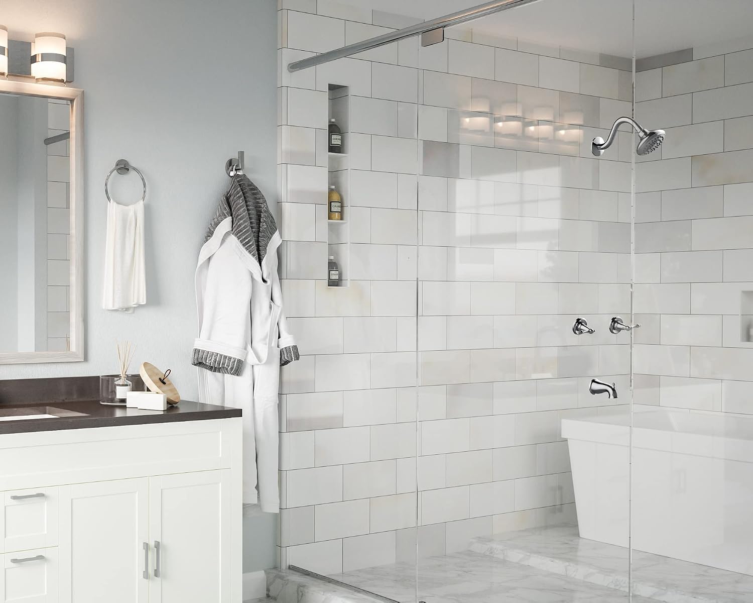 Oakmont Bath and Shower Trim Kit with Valve, Dual-Handle, High-Pressure Shower Head, Water-Saving, Polished Chrome, WaterSense Certified – Design House, 595694