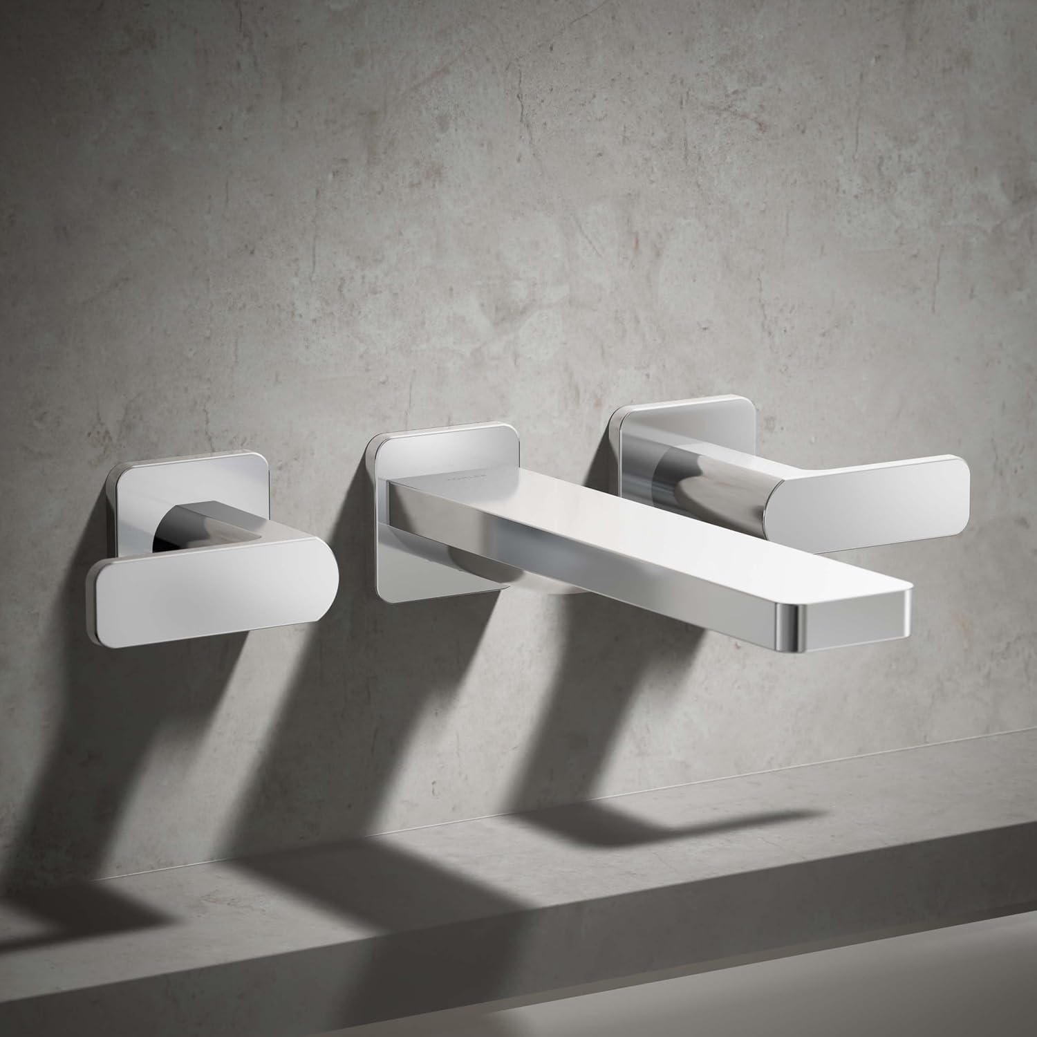 Kohler T23491-4-CP Parallel Two-Handle Wall Mount Bath Faucet Trim with Lever Handles, Polished Chrome