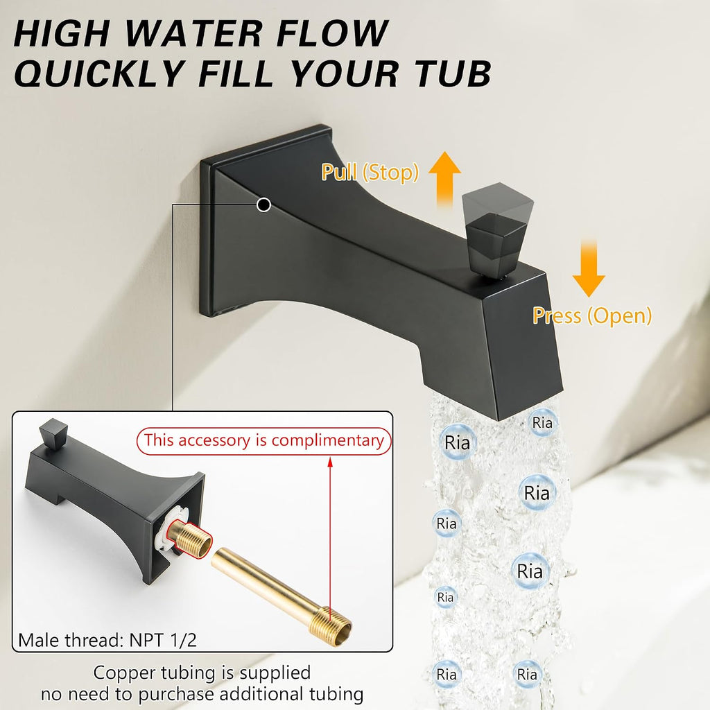 2 Handle Shower Faucet Set with Hand Shower Matte Black Two Handle Tub Shower Faucets Sets Wall Mounted Bathroom Bathtub Shower Trim Kit