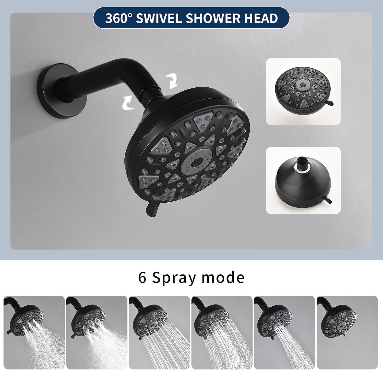 Matte Black 3 Handles Shower Faucet Set with Tub Spout Bathtub Shower Faucets Combo Set Shower System Complete Tub and Shower Trim Kit Shower Fixtures