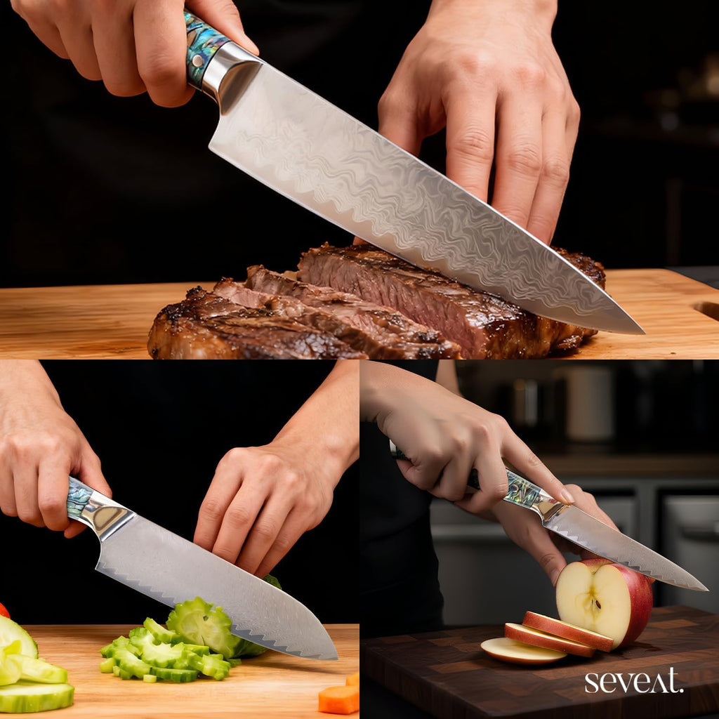 Damascus Kitchen Knife Set | 67-Layer Damascus Steel | Professional Chef Knives Set | Ergonomic Blue Shell Handle | Gift Box Included (Blue-2, 3-Piece Set)