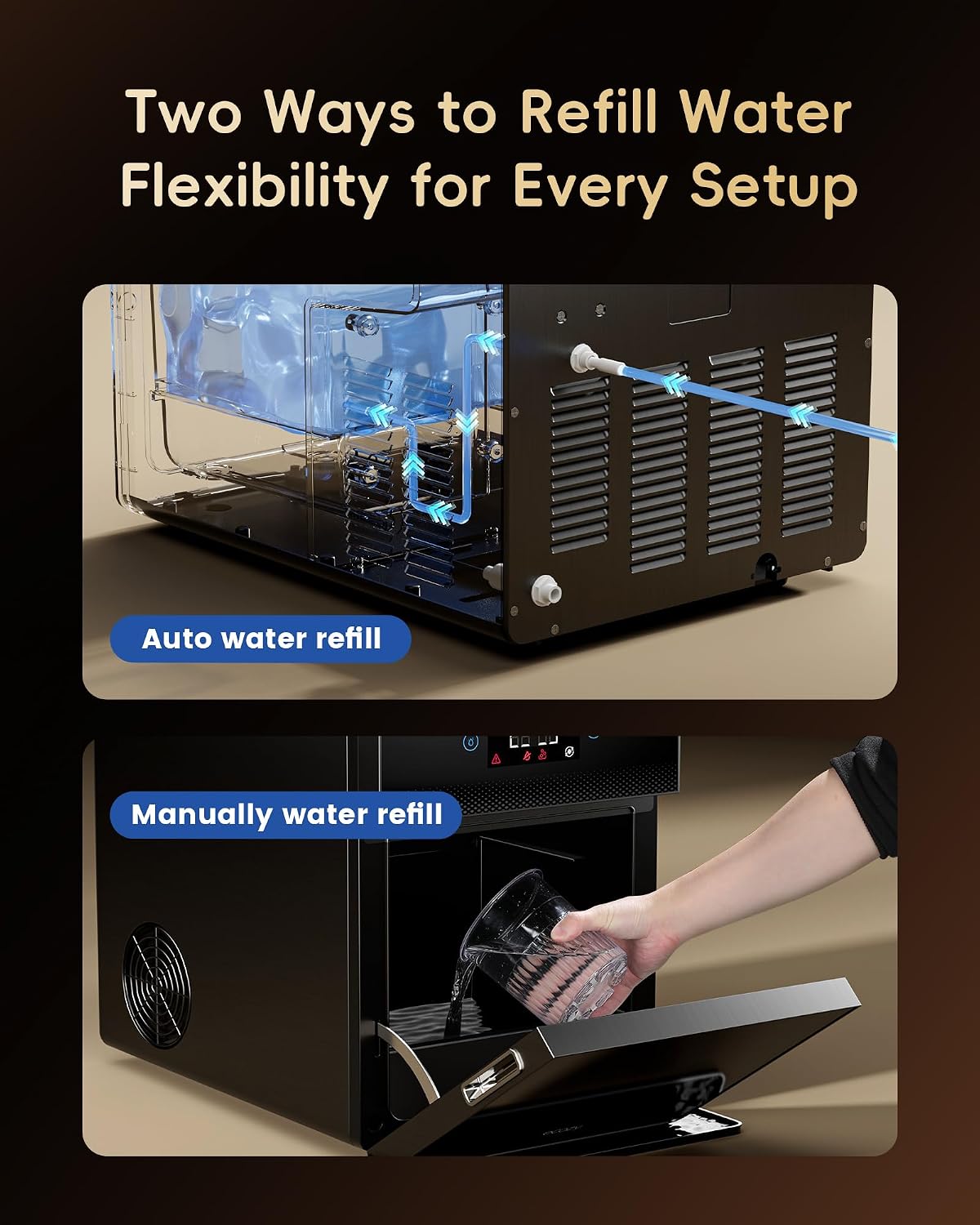 ecozy 2' Clear Ice Ball Maker Countertop with CrystalFlux Technology, 4 pcs in 40 Mins, 144 pcs/Day, Sphere Ice Maker with Automatic Water Supply, Self-Cleaning, Enhanced Insulation for Whiskey Bar