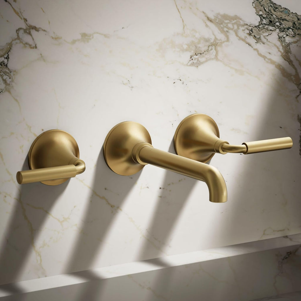 Kohler T26439-4-2MB Tone Wall-Mount Bathroom Sink Faucet Trim with Lever Handles, 1.2 GPM in Vibrant Brushed Moderne Brass