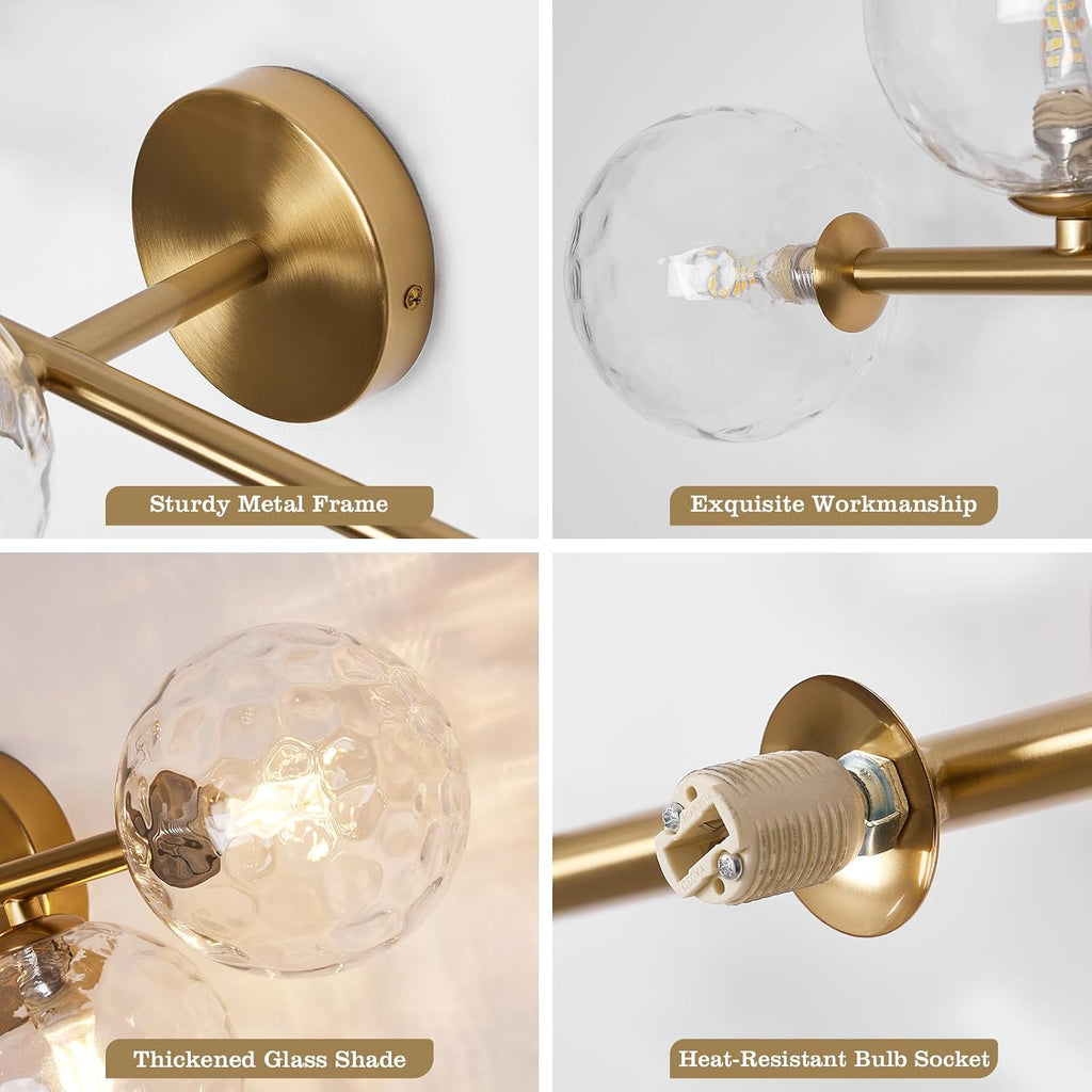 Bathroom Vanity Mirror Light Fixtures: Dimmable 5 Lights Bath Wall Sconce Lighting - Brass Gold Vanity Lights with Hammered Clear Glass Shade - Modern Minimalist Makeup Light Above Mirror G9 Base