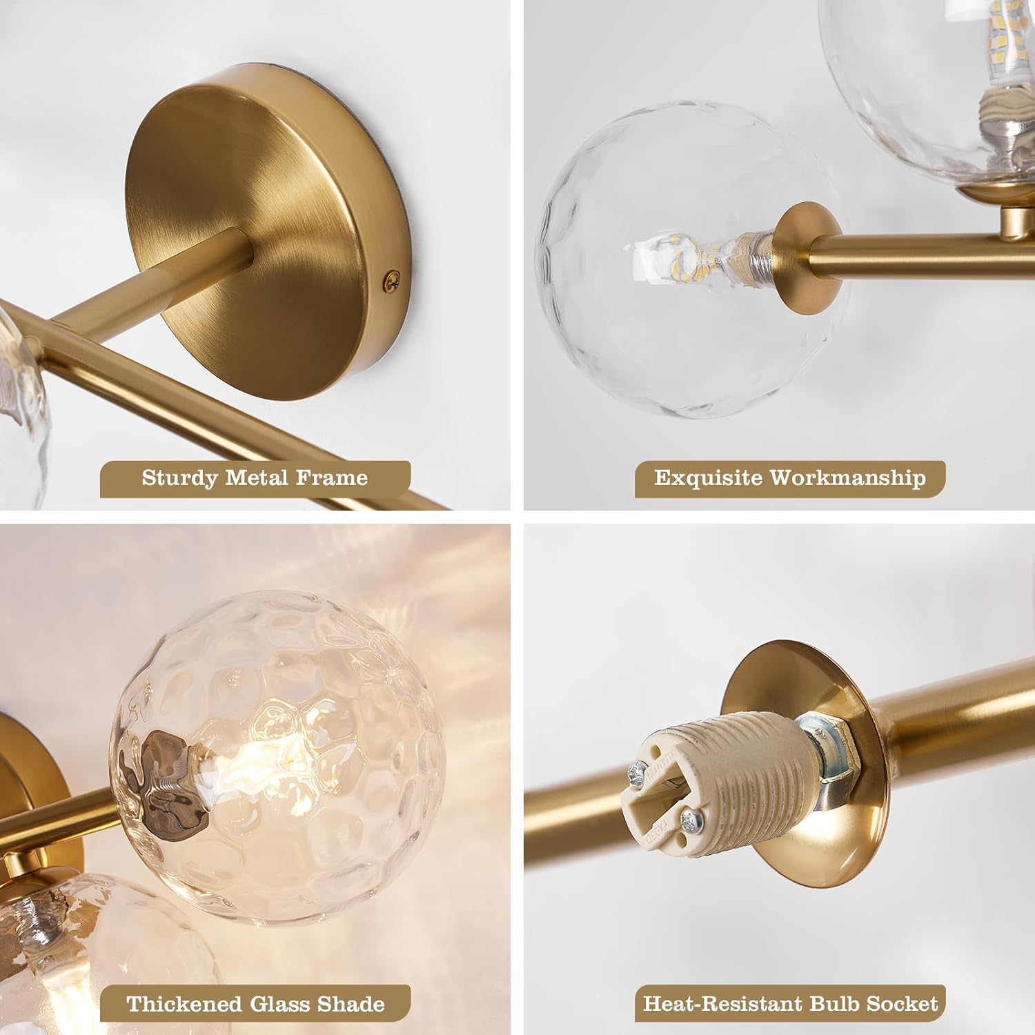 Bathroom Vanity Mirror Light Fixtures: Dimmable 5 Lights Bath Wall Sconce Lighting - Brass Gold Vanity Lights with Hammered Clear Glass Shade - Modern Minimalist Makeup Light Above Mirror G9 Base