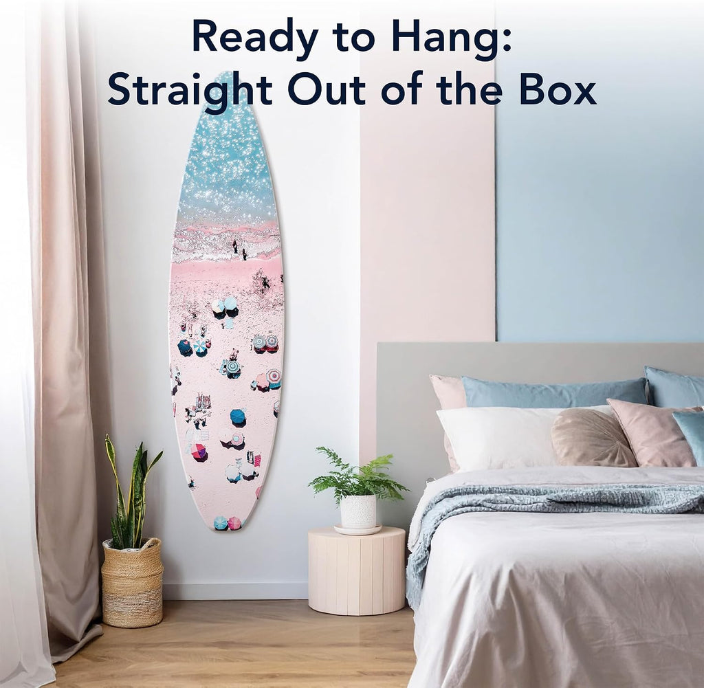 American Art Decor Surfboard - Crowd on the Beach Wall Art - Beach shore Room Decor, Bathroom Wall Decor, Coastal Home & Office Decor, Surf-Inspired Bedroom & Living Room Wall Decor