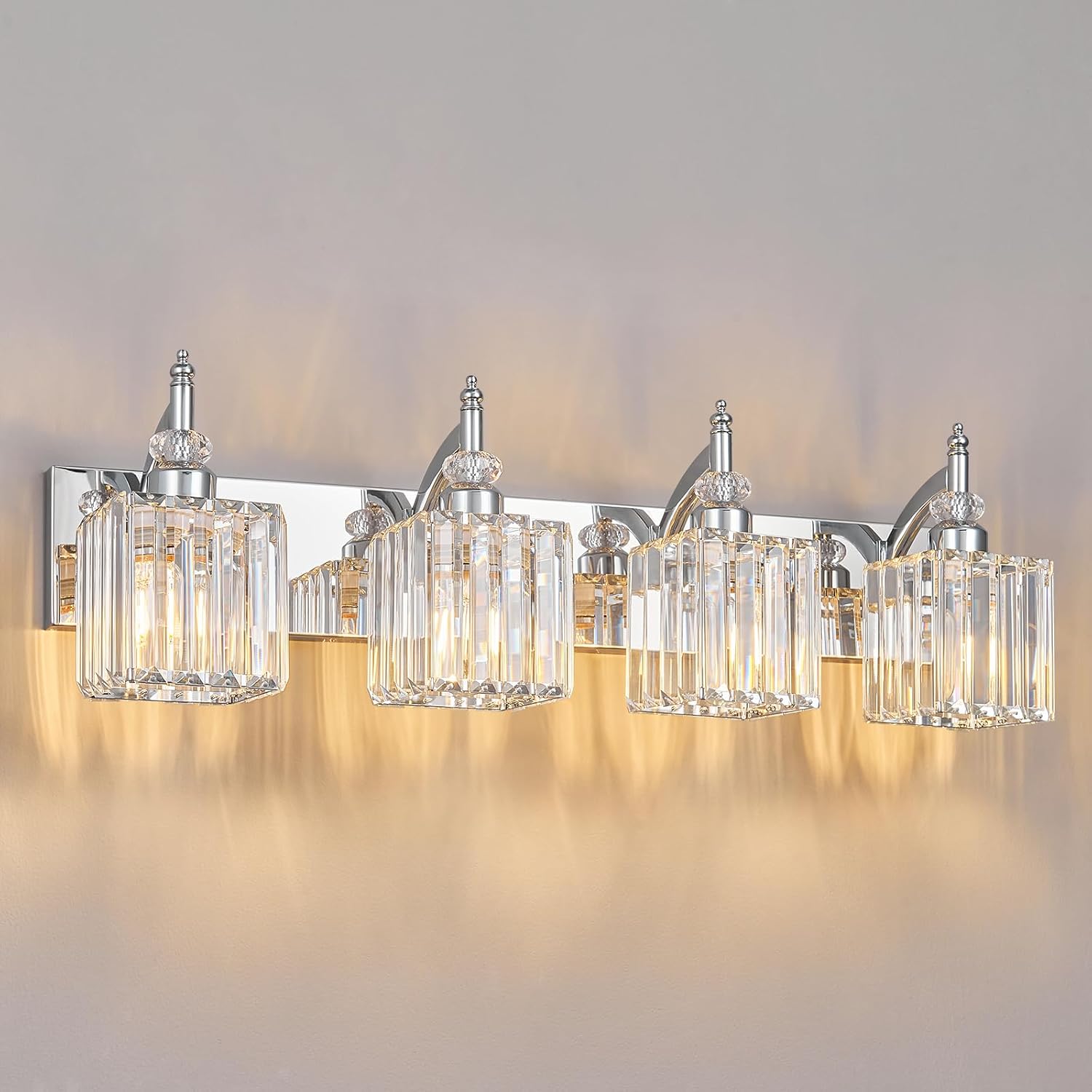 Modern Bathroom Vanity Light 4-Light Chrome Crystal Light Fixtures Over Mirror for Bathroom Wall Sconce