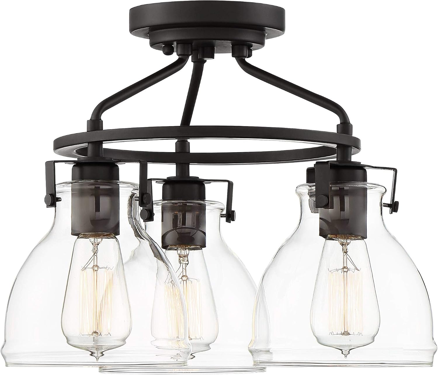 Possini Euro Design Bellis Industrial Rustic Farmhouse Ceiling Light Semi Flush-Mount Fixture 14 1/2' Wide Bronze 3-Light Clear Glass Shade for Bedroom Kitchen Living Room Hallway Dining Room House