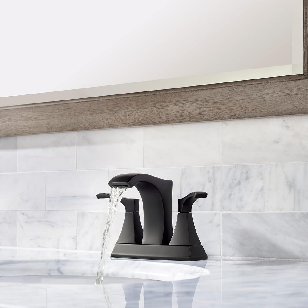 Pfister Venturi Bathroom Sink Faucet, 4-Inch Centerset, 2-Handle, 3-Hole, Matte Black Finish, LF048VNBB