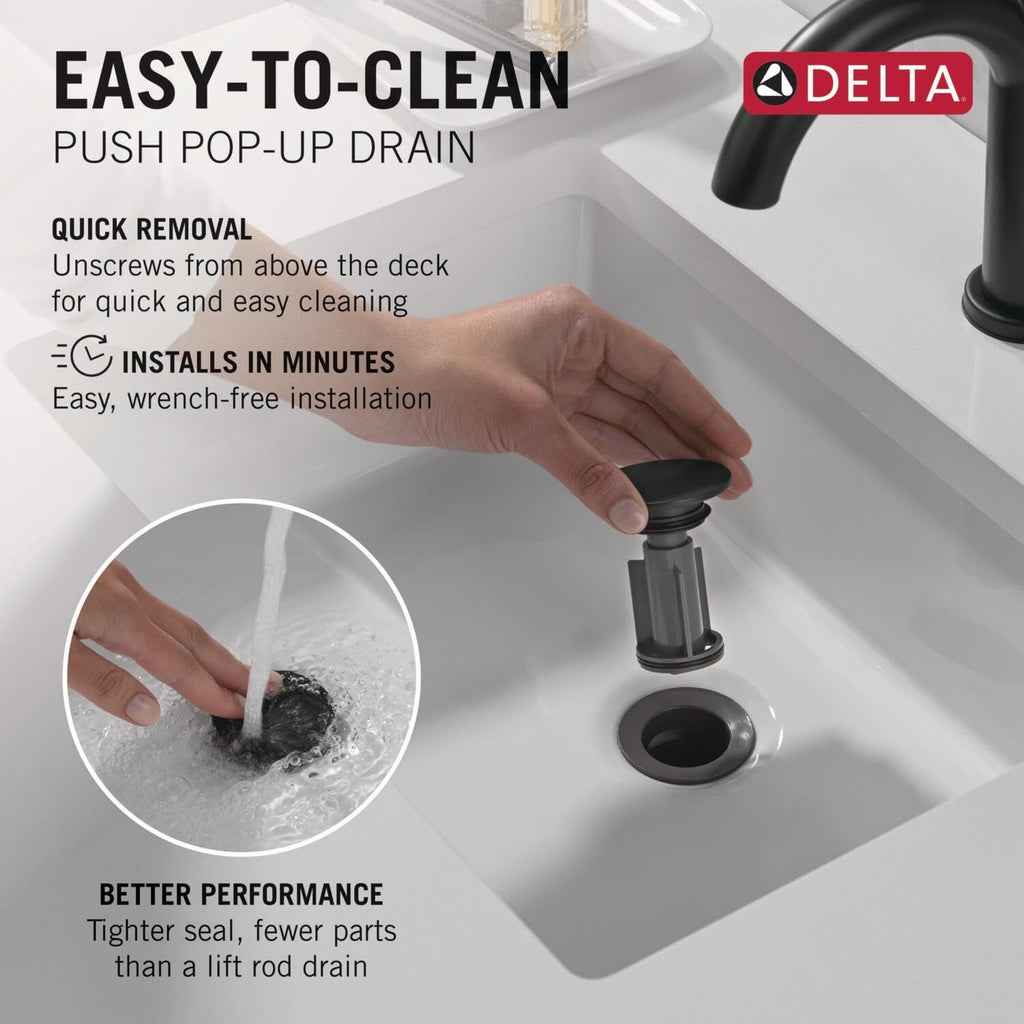 Delta Nicoli Centerset Matte Black/Chrome Bathroom Faucet, 4 Inch 3 Hole Bathroom Sink Faucet for Vanity, Push-Pop Drain Assembly, Matte Black/Chrome 25749LF-CS