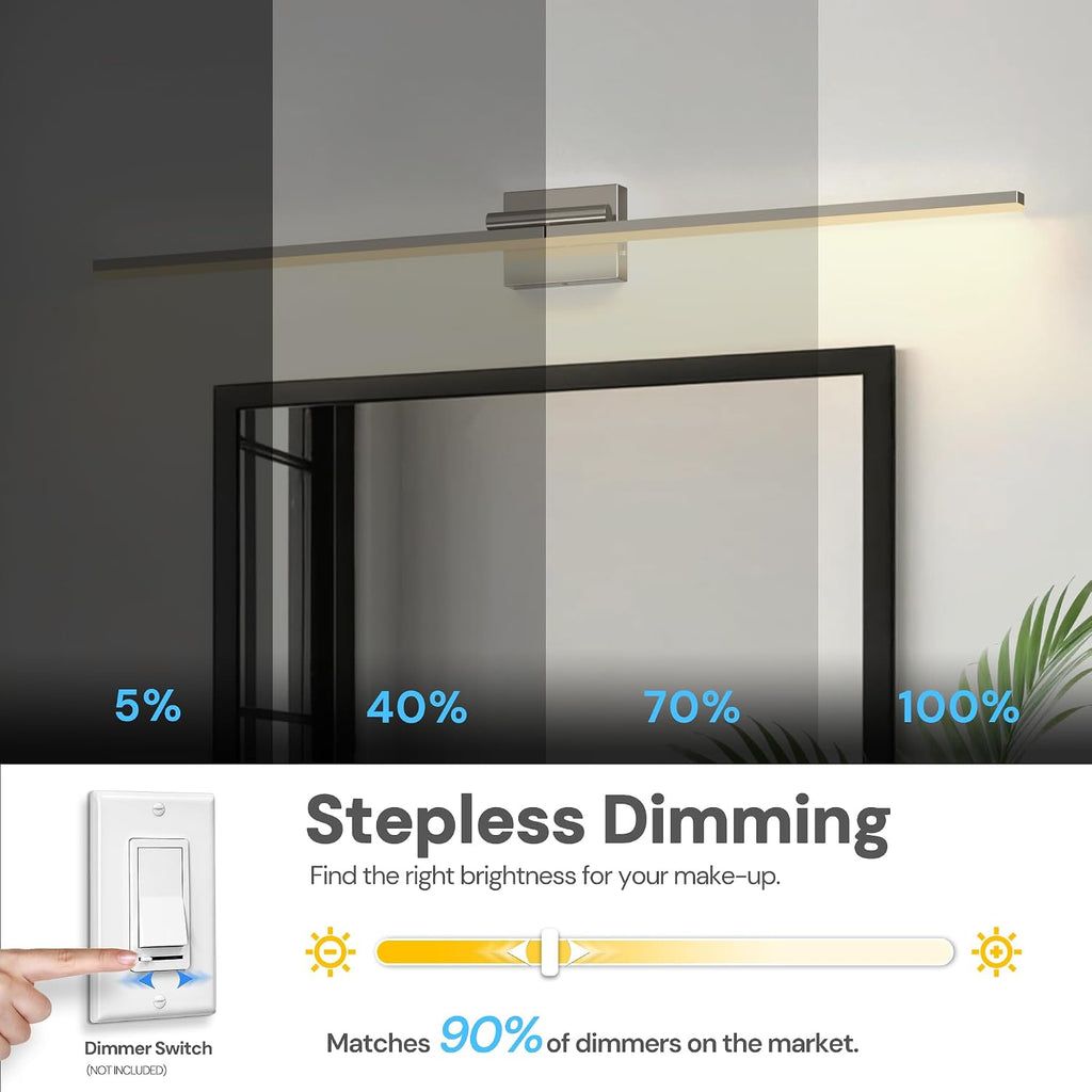 L LOHAS LED 47.3-Inch Bathroom Vanity Light Bar Over Mirror, 180° Rotatable Brushed Nickel Modern Bathroom Light Fixtures, Adjustable LED Vanity Lights for Living Room Wall