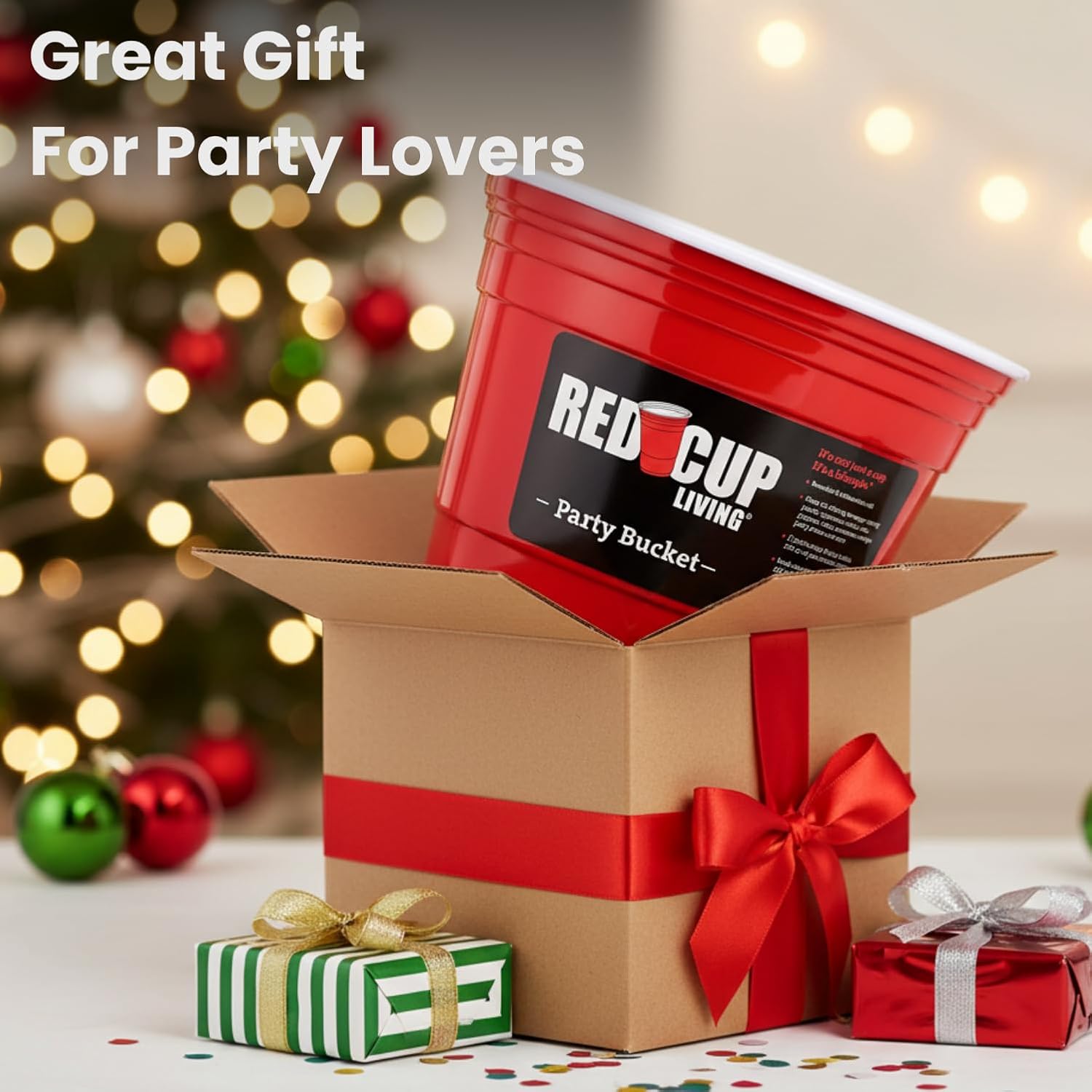 Red Cup Living Large Party Ice Bucket, 201 oz Insulated Drink Cooler for Parties, Bar & Kitchen, Durable Plastic Beer, Wine & Champagne Beverage Tub for Holiday (12)