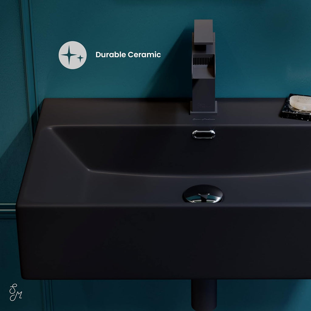 Claire 24' Rectangle Wall-Mount Bathroom Sink in Matte Black