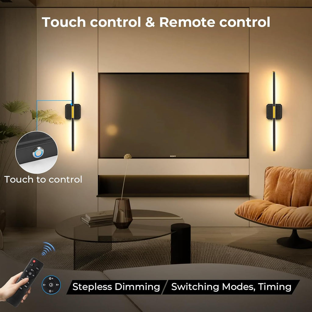 GvvooHome Battery Operated Wall Sconce Detachable 360°Rotate, Wireless Wall Lamp 3000-6500K Dimmable, 10000mAh Rechargeable Wall Light for Bedroom, Living Room，28.3' Black Gold 4 Pack