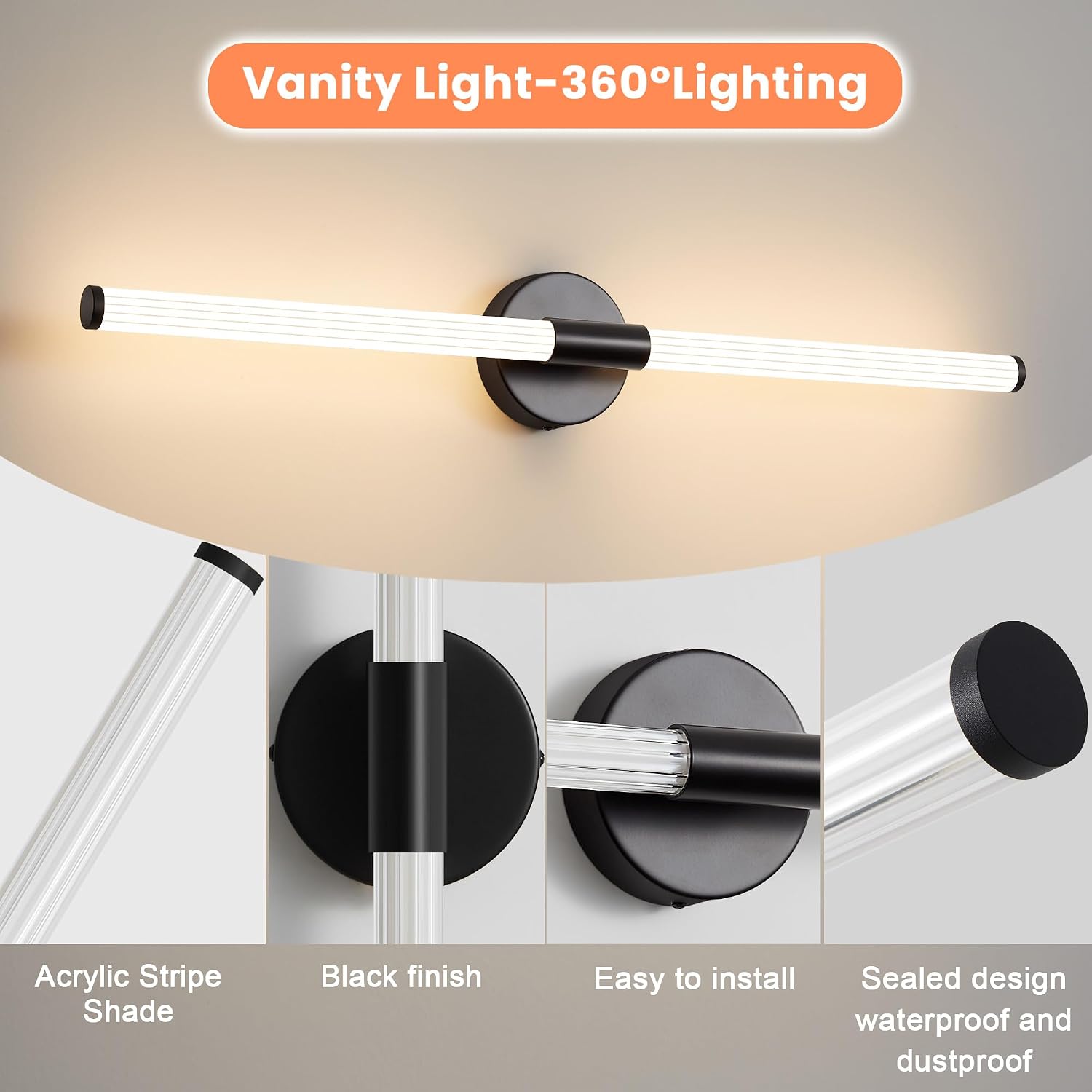 Bathroom Wall Sconces Set of 2 Hardwired Dimmable 5CCT LED Bathroom Light Fixtures Over Mirror 360° Full Lighting 31' Long Vanity Light Bar Modern Black Wall Sconce for Bath Bedroom Living Room