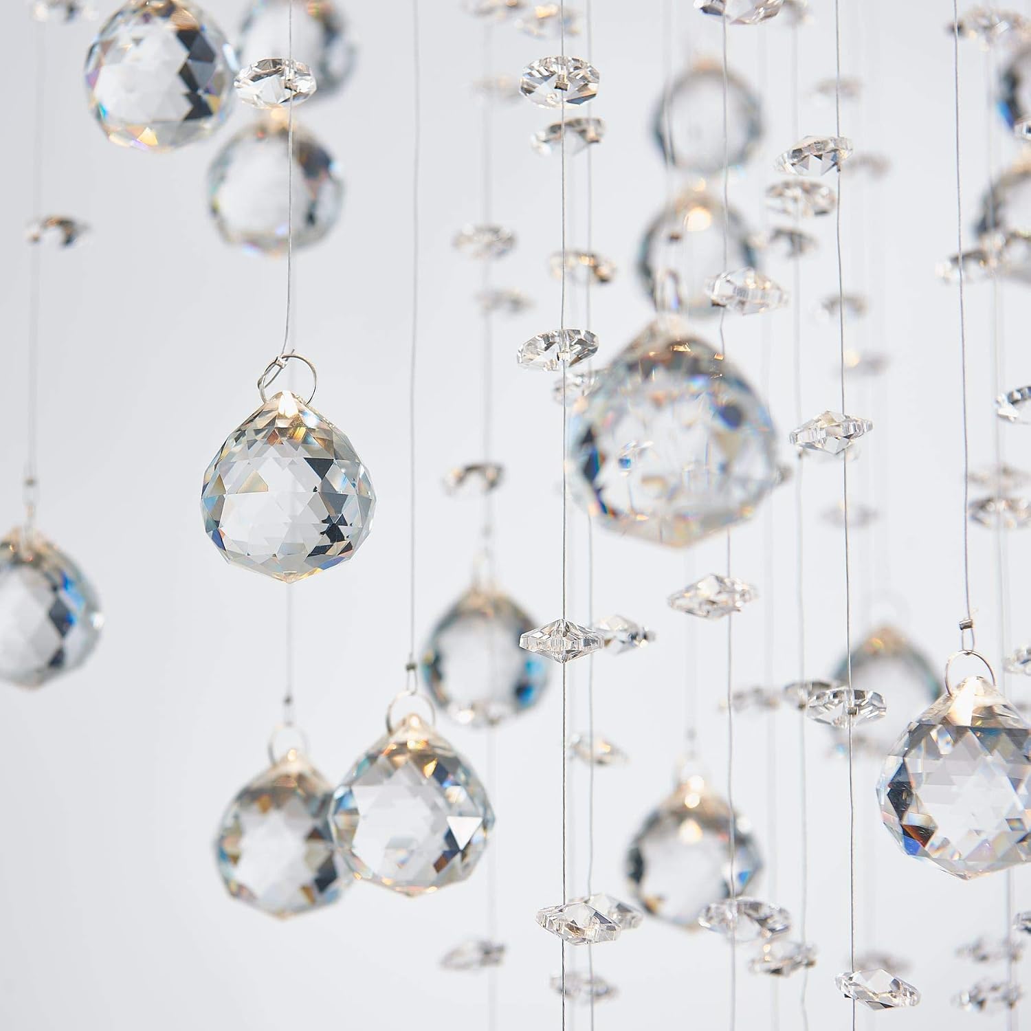 Bestier Modern Crystal Square Raindrop Chandelier Lighting Flush Mount LED Ceiling Light Fixture Pendant Lamp for Dining Room Bathroom Bedroom Livingroom 8 GU10 Bulbs Required 22 in Wide 47 inch High