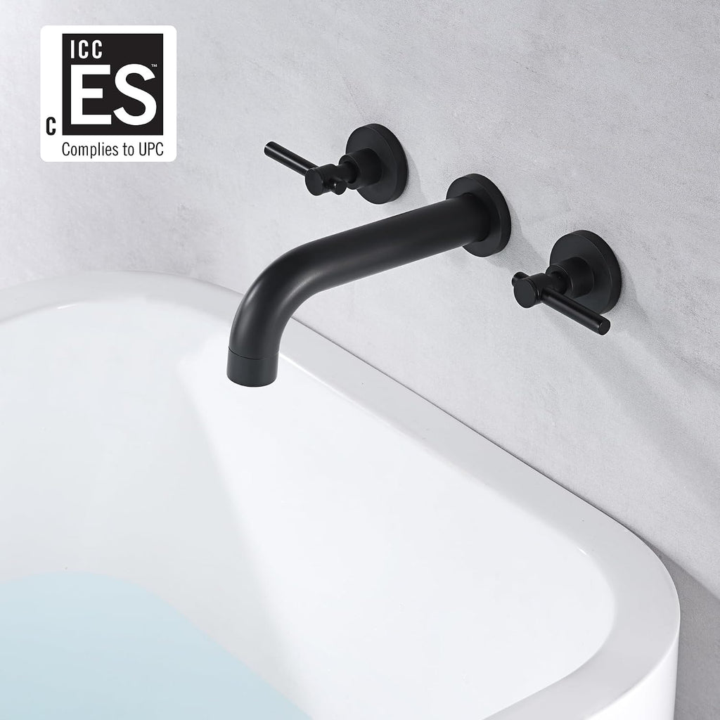 SUMERAIN Matte Black Bath Tub Faucet Set Wall Mount Bathtub Filler Two Handle