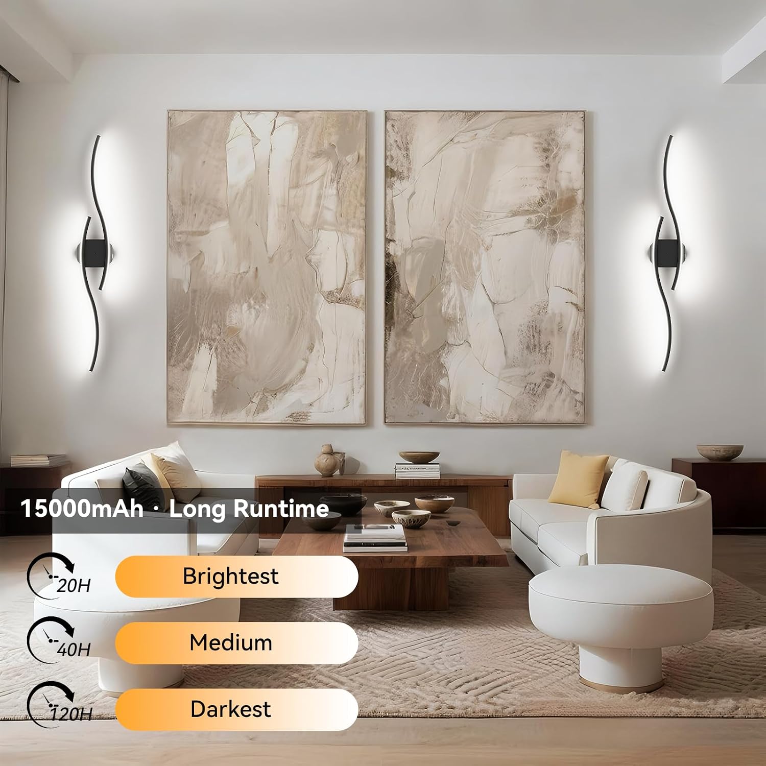 hunhun Battery Operated Wall Sconces Set of Two, Wireless Wall Sconce with Remote Control, Black Rechargeable Sconces 3000K-6500K, RGB Dimmable Wall Lights for Living Room, Hallway, Bedroom (2 Pack)