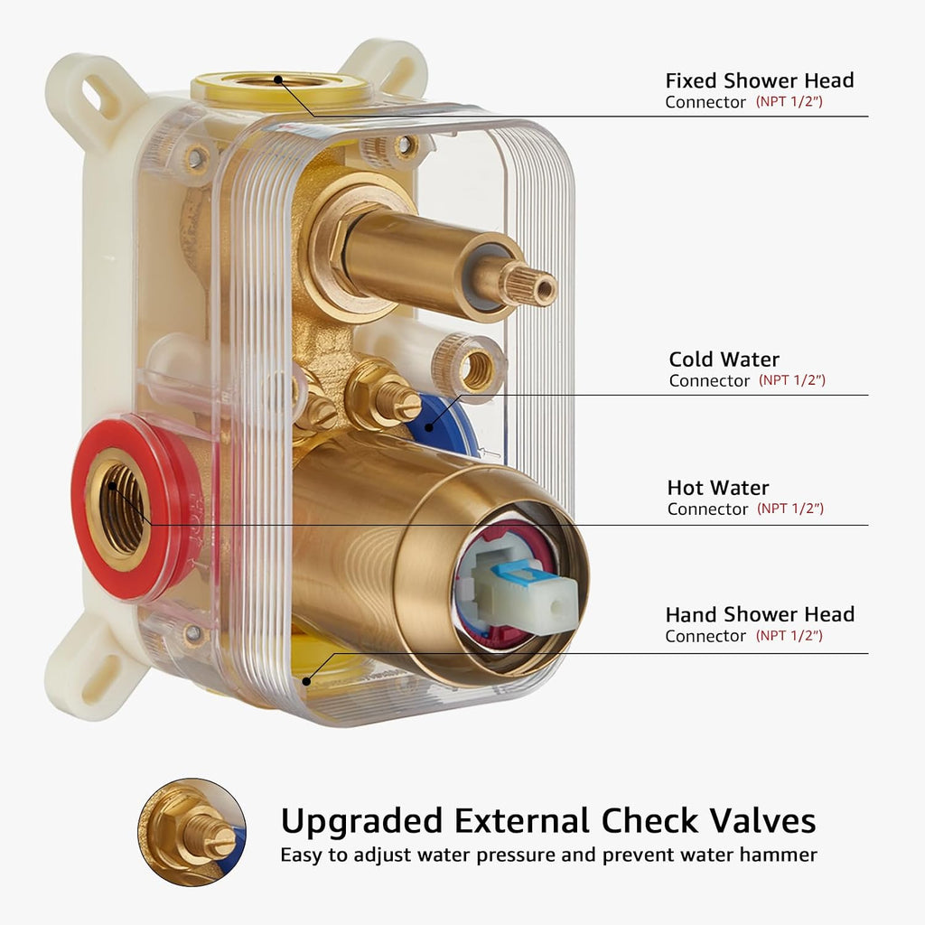 Iriber Shower System Ceiling Mounted Shower Faucet Mixer Set with Luxury High Pressure Shower head and 3-Setting Handheld, Bathroom Shower Trim Kit Contain Pressure Balance Valve,Brushed Gold
